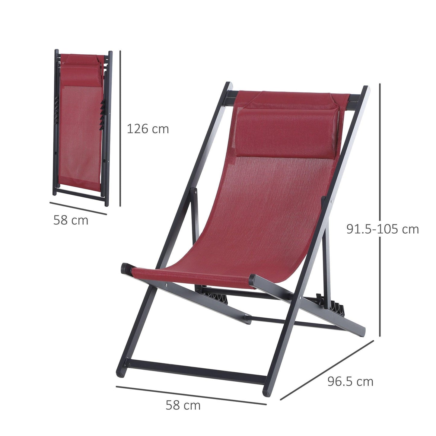 Outsunny Red Folding Patio Loungers - Set of 2 - ALL4U RETAILER LTD