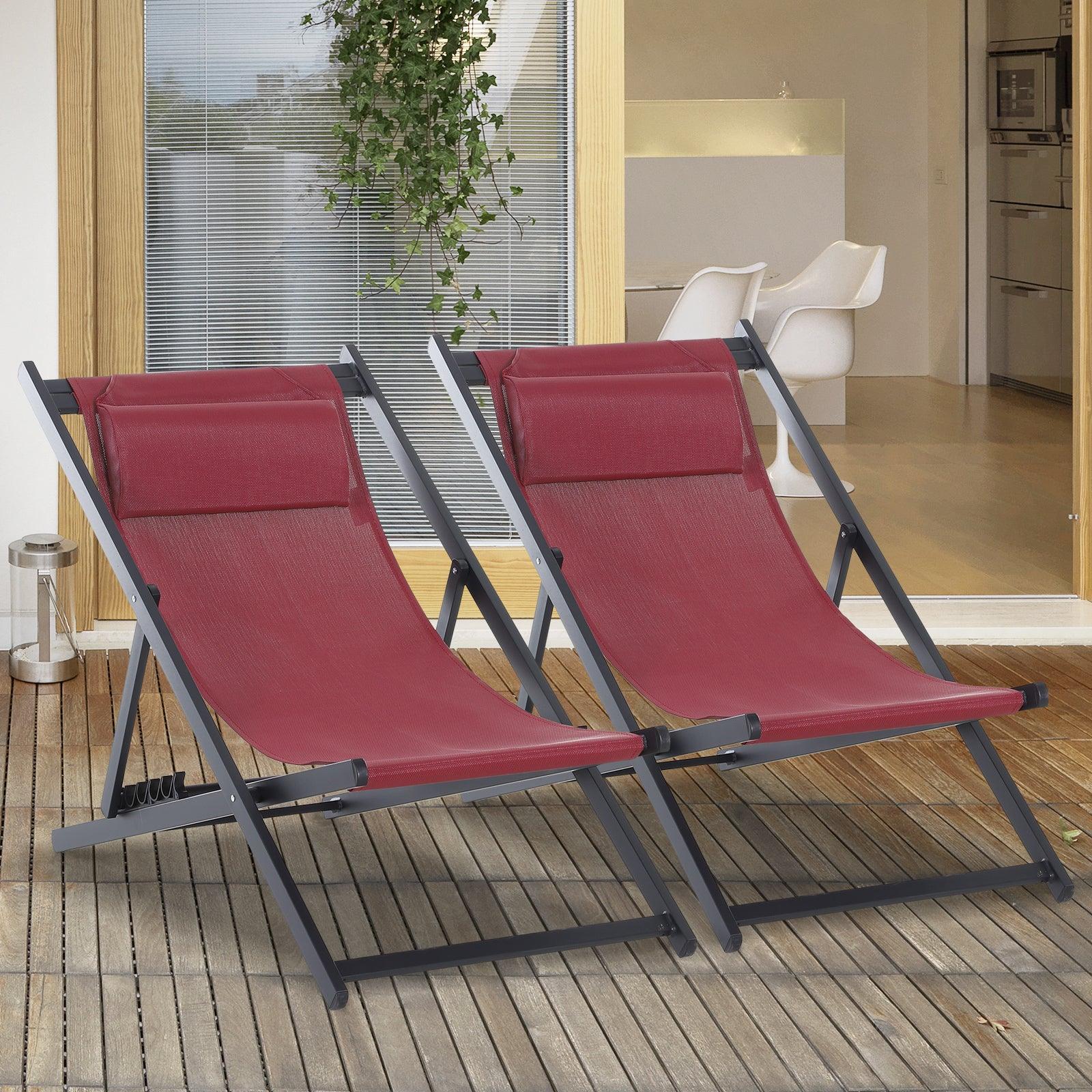 Outsunny Red Folding Patio Loungers - Set of 2 - ALL4U RETAILER LTD