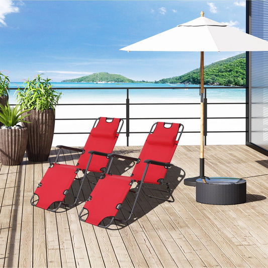 Outsunny Red Sun Loungers with Adjustable Back - ALL4U RETAILER LTD