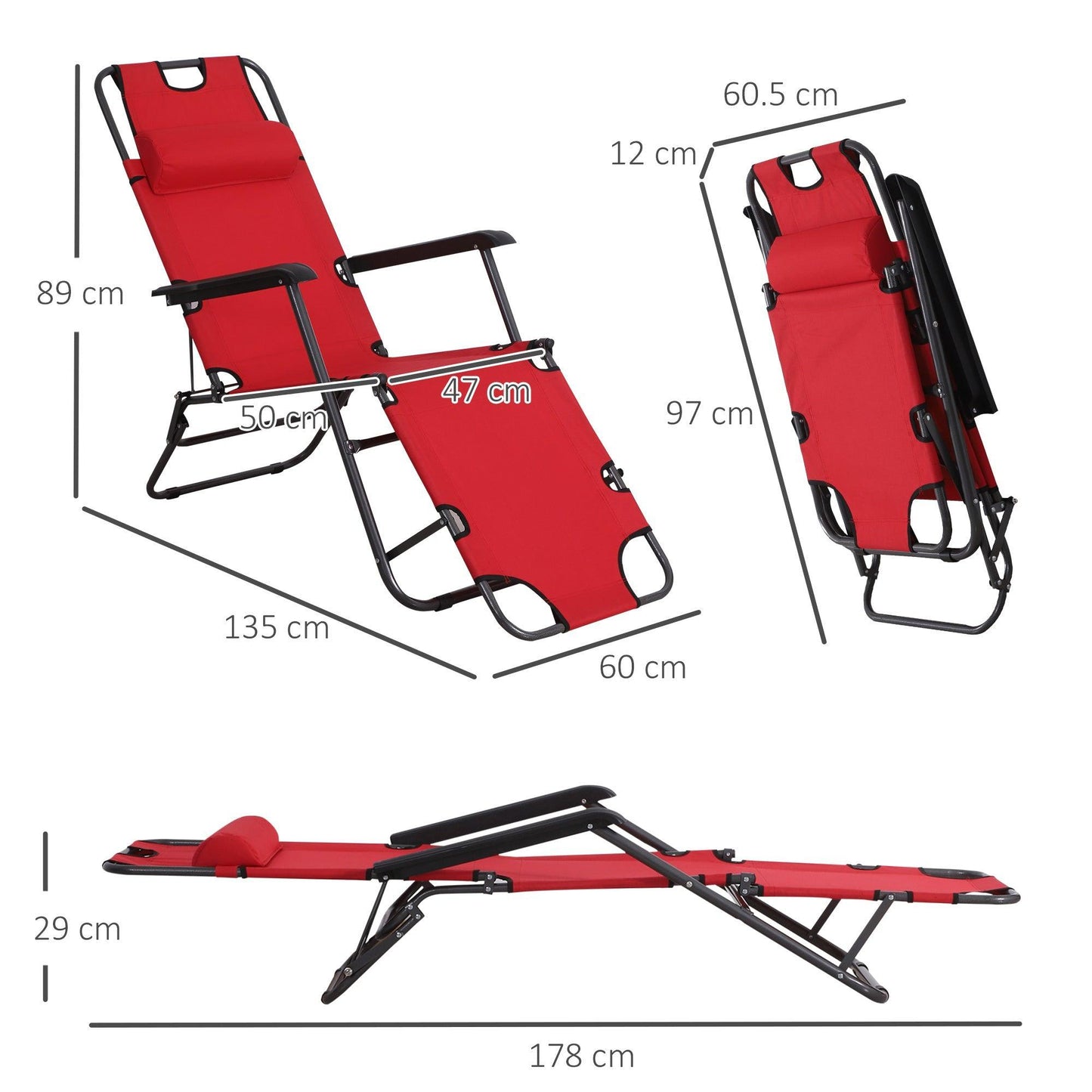 Outsunny Red Sun Loungers with Adjustable Back - ALL4U RETAILER LTD