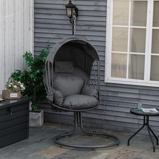 Outsunny Retractable Canopy Swing Chair: Indoor/Outdoor, Grey - ALL4U RETAILER LTD