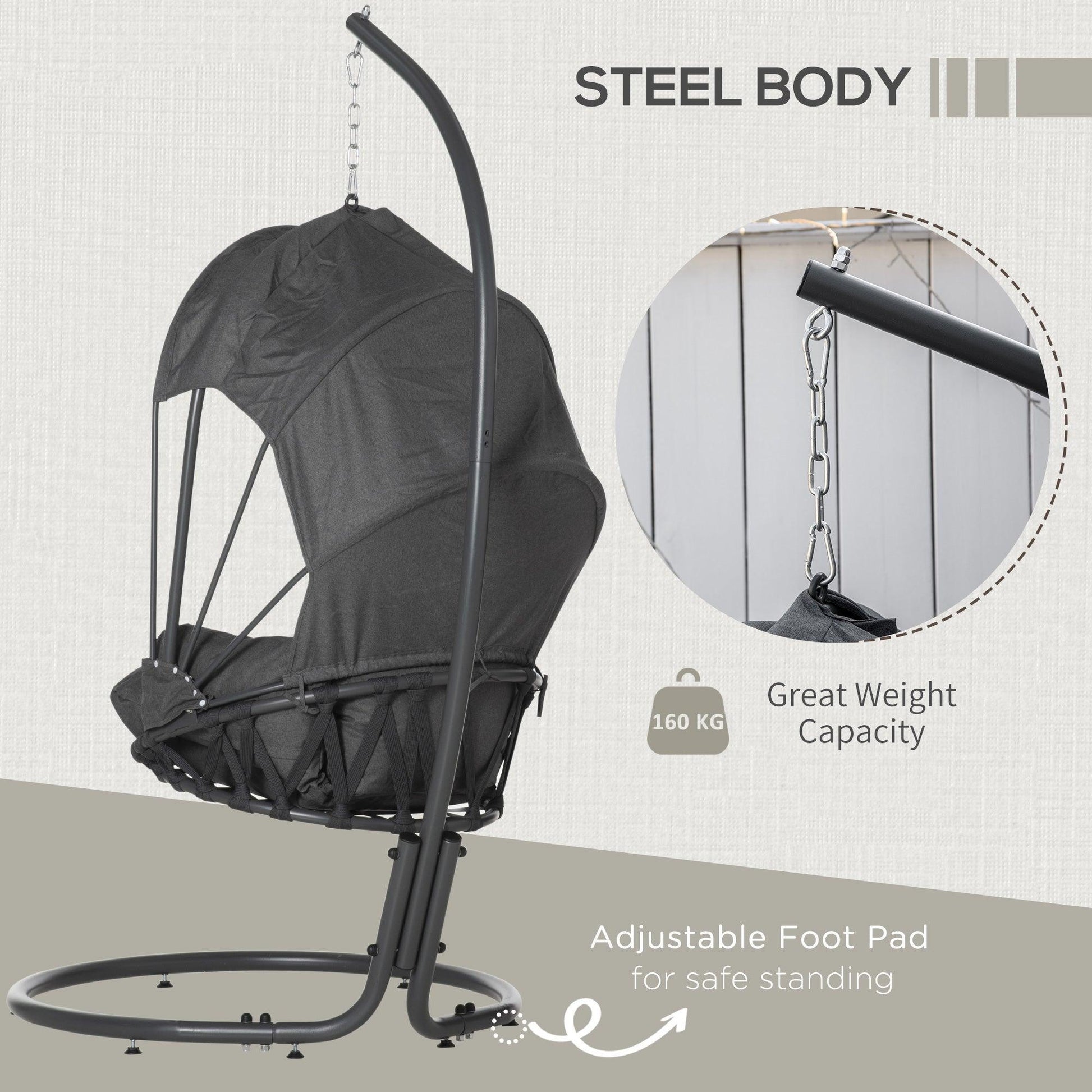 Outsunny Retractable Canopy Swing Chair: Indoor/Outdoor, Grey - ALL4U RETAILER LTD