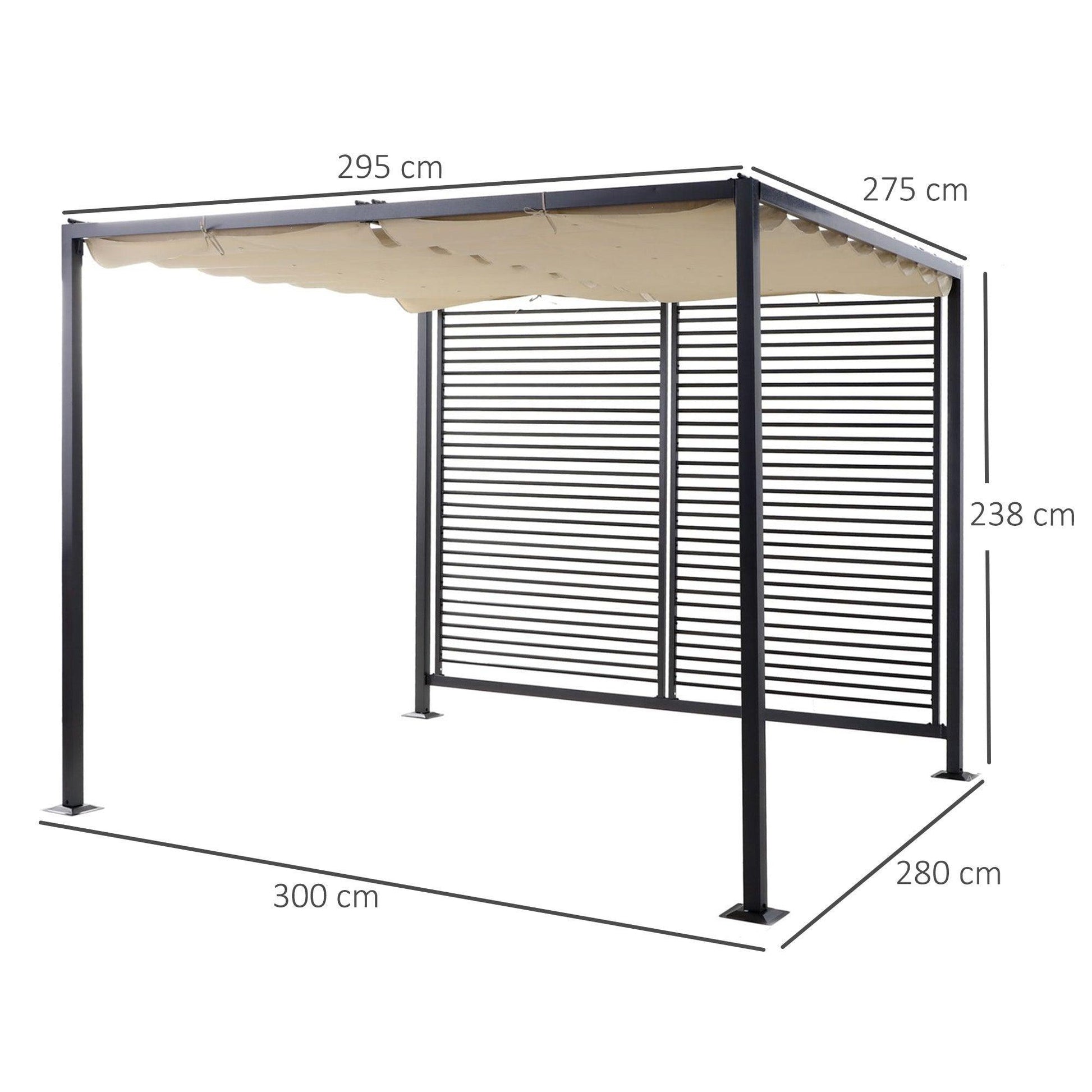 Outsunny Retractable Metal Garden Pergola - 2.8m x 3m, Beige - ALL4U RETAILER LTD