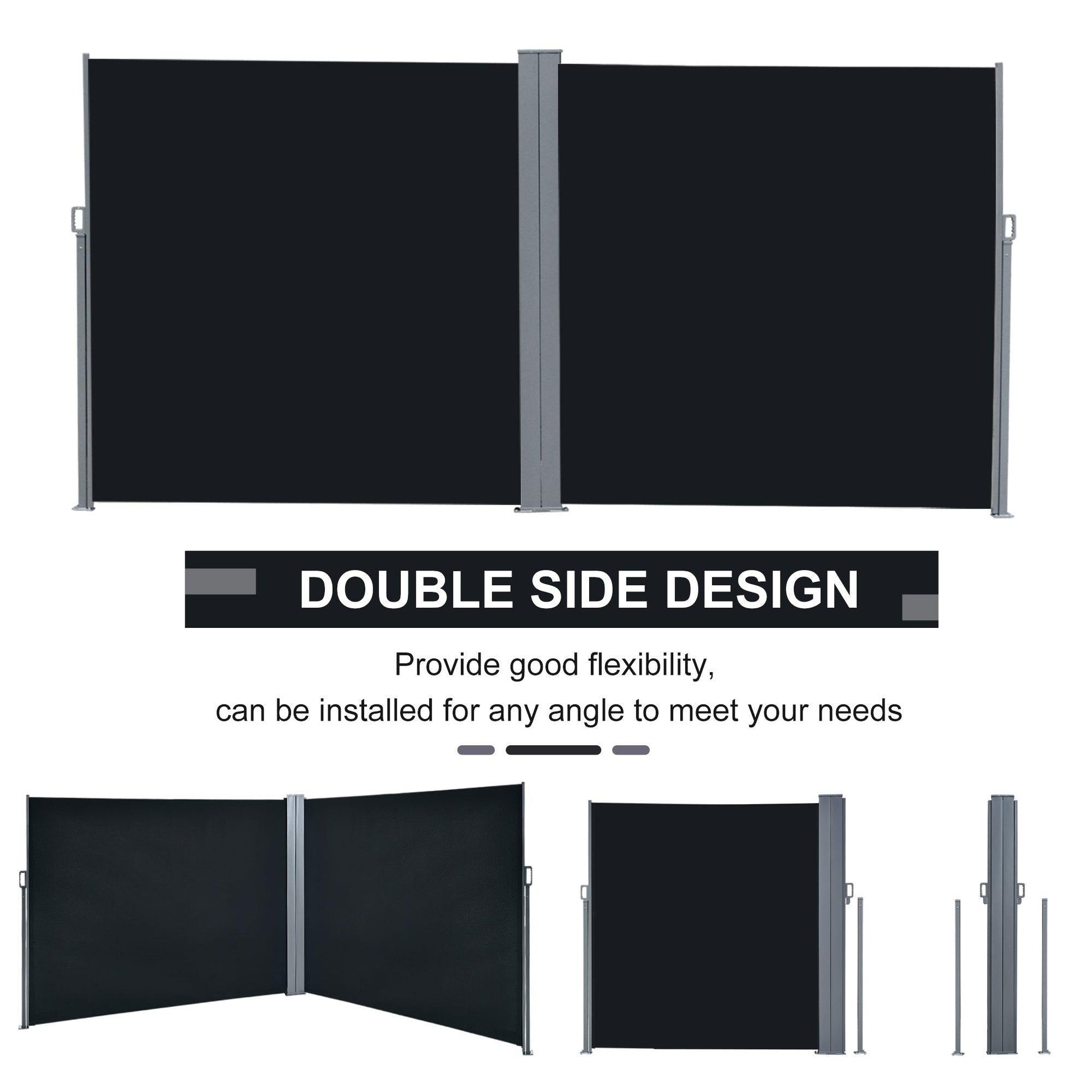 Outsunny Retractable Outdoor Privacy Screen 6x2m - Black - ALL4U RETAILER LTD