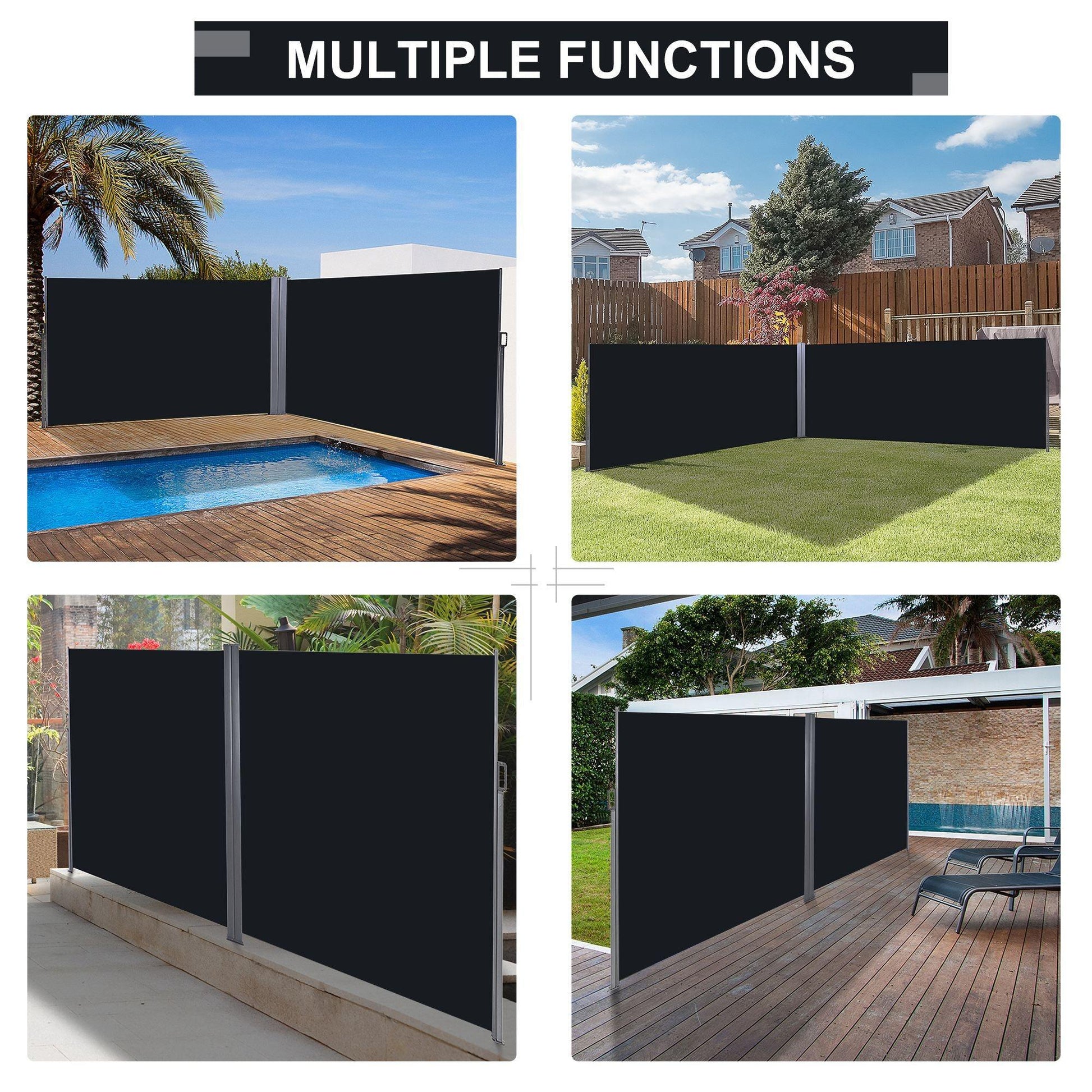 Outsunny Retractable Outdoor Privacy Screen 6x2m - Black - ALL4U RETAILER LTD