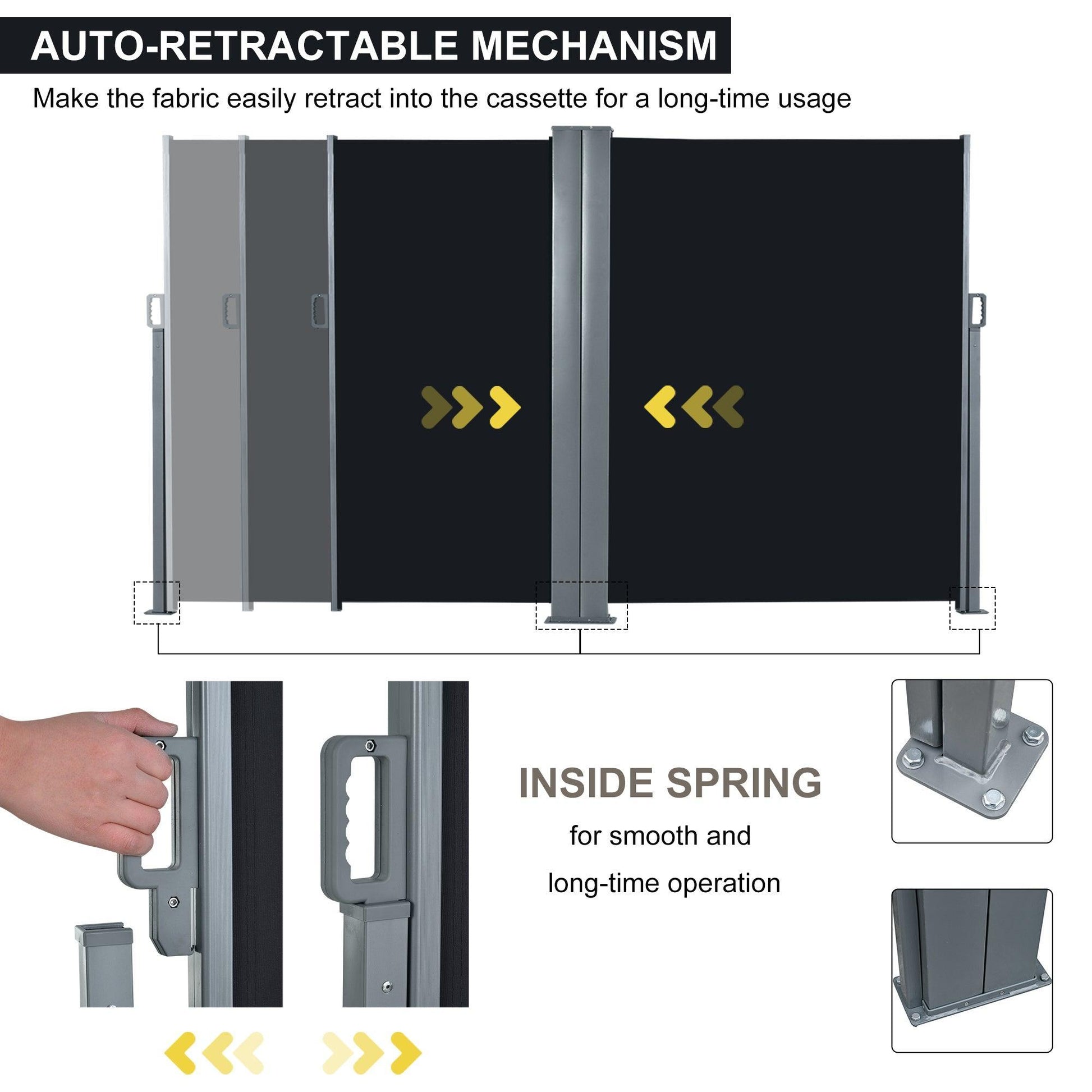 Outsunny Retractable Outdoor Privacy Screen 6x2m - Black - ALL4U RETAILER LTD