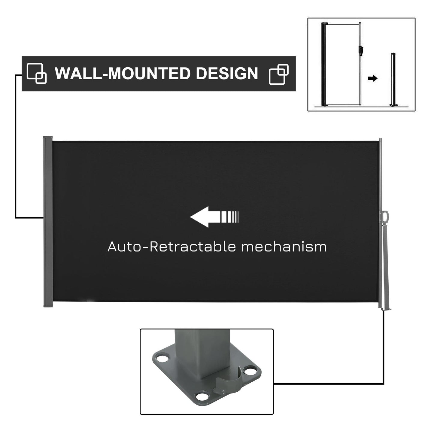 Outsunny Retractable Privacy Screen for Patio and Garden - ALL4U RETAILER LTD