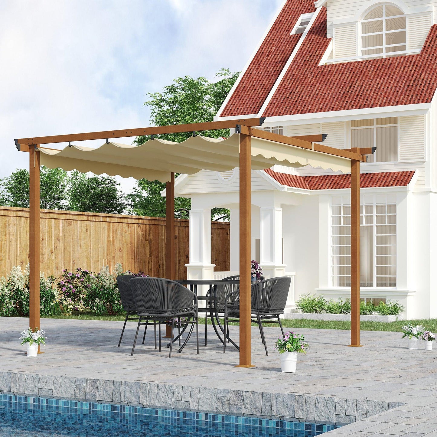 Outsunny Retractable Roof Pergola Canopy - ALL4U RETAILER LTD