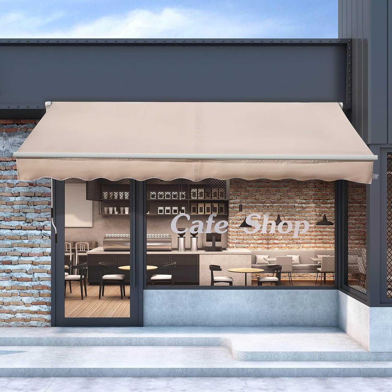 Outsunny Retractable Sun Shade Awning, 4x2.5m, Beige - ALL4U RETAILER LTD