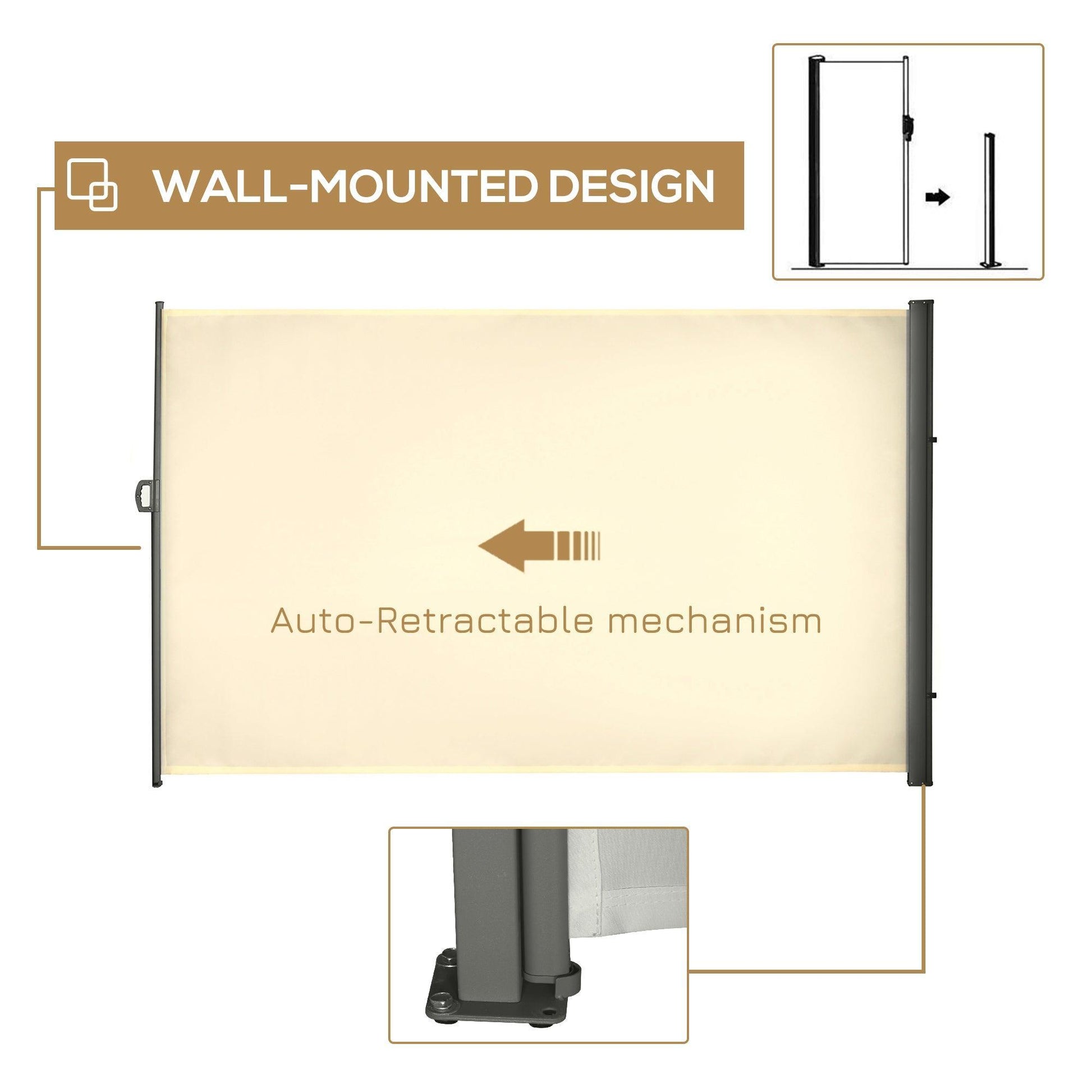 Outsunny Retractable Sun Side Awning, Cream - 3 x 2m - ALL4U RETAILER LTD