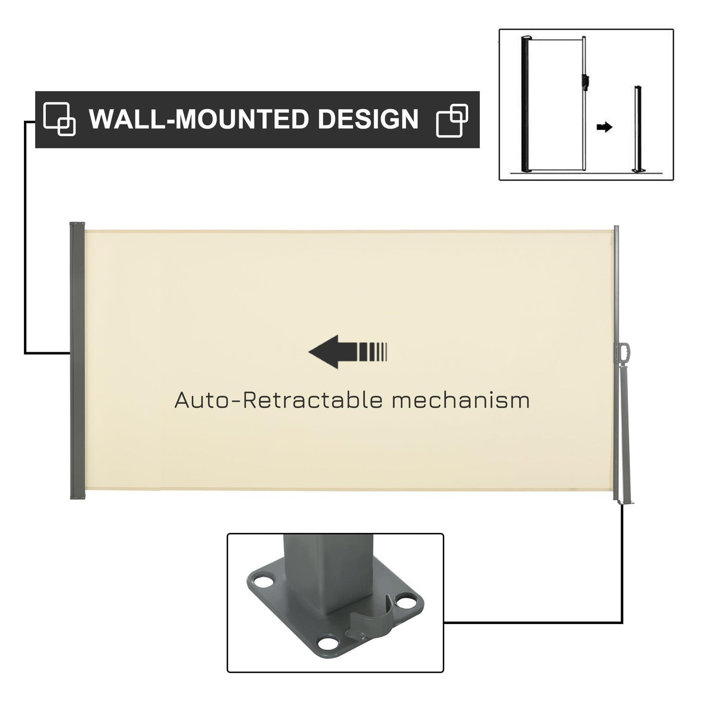 Outsunny Retractable Sun Side Awning for Patio Privacy - ALL4U RETAILER LTD