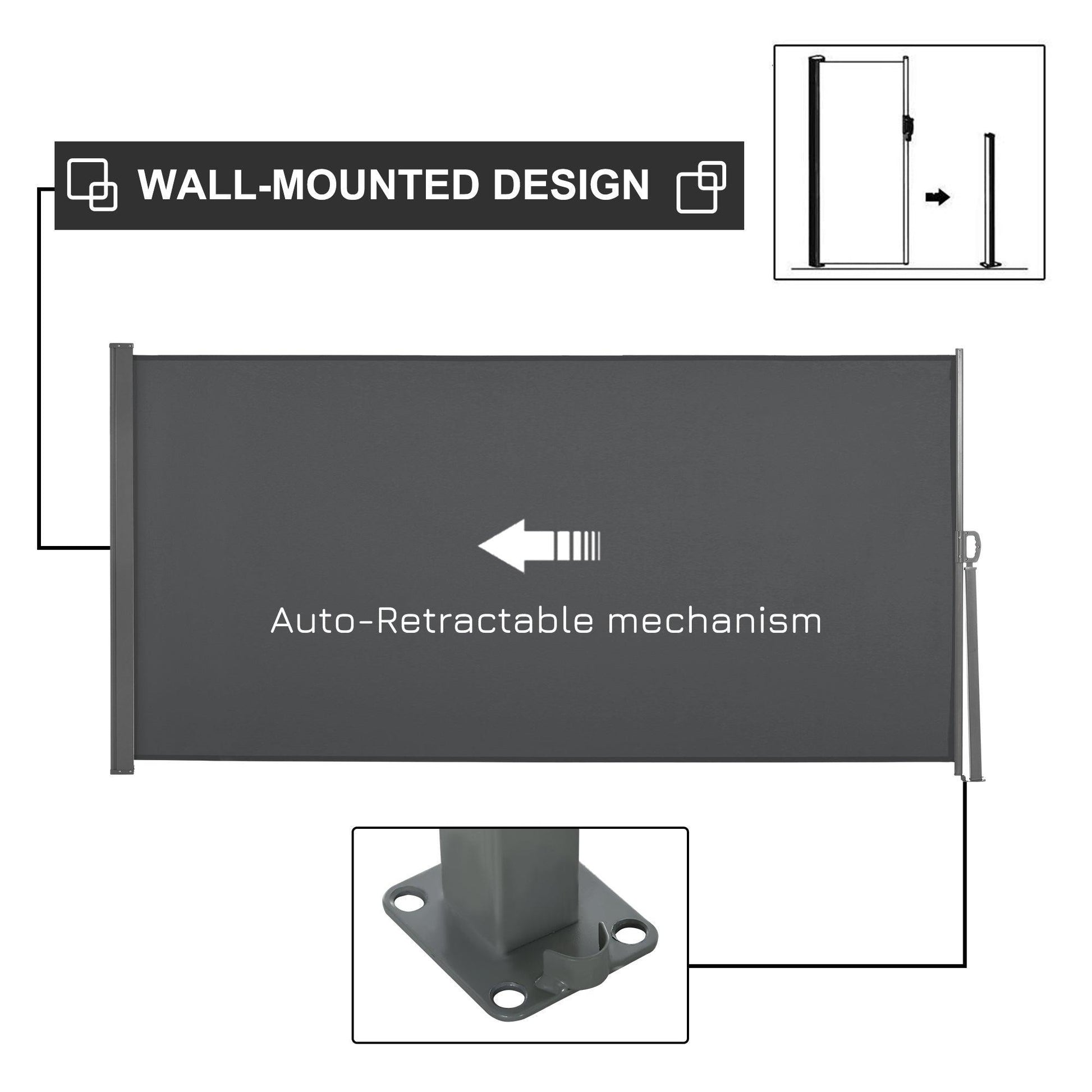 Outsunny Retractable Privacy Screen Awning - Grey - ALL4U RETAILER LTD