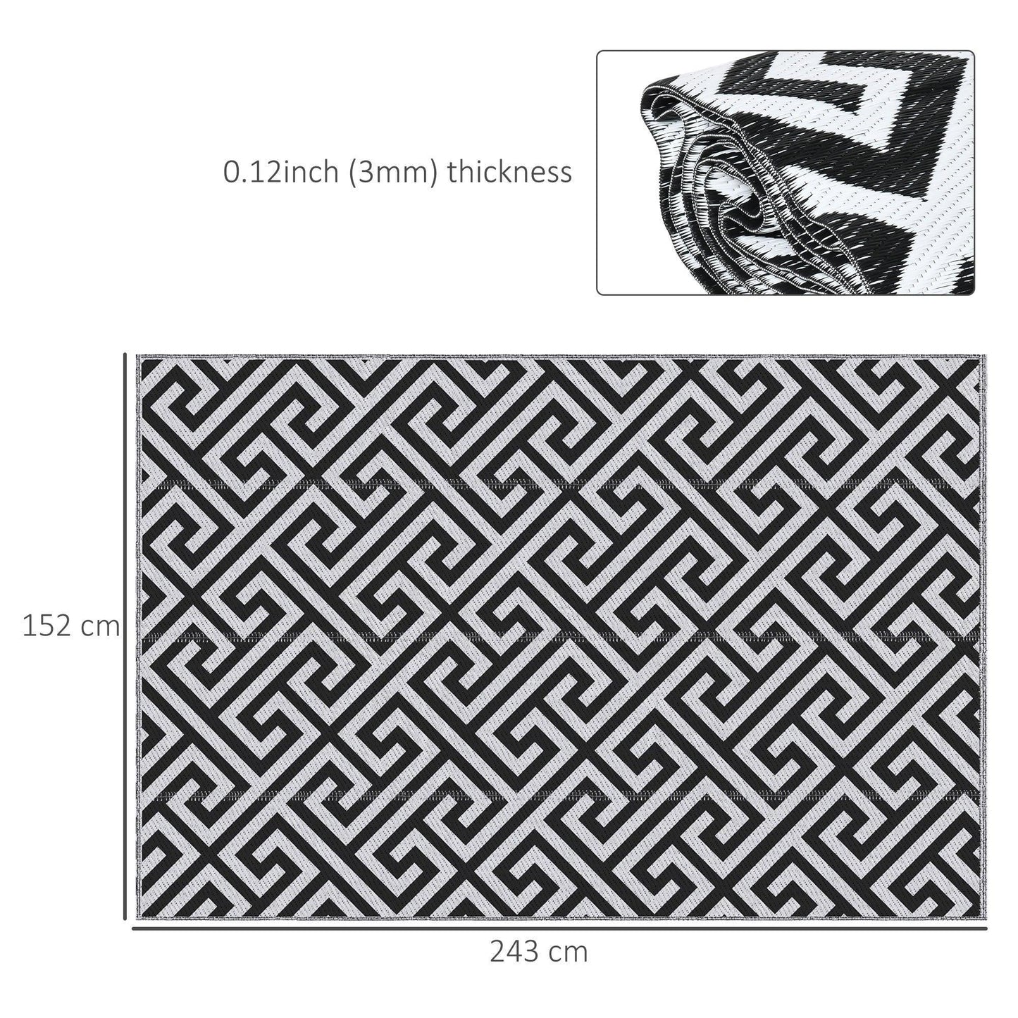 Outsunny Reversible Outdoor Rug - 5x8ft, Black & White - ALL4U RETAILER LTD