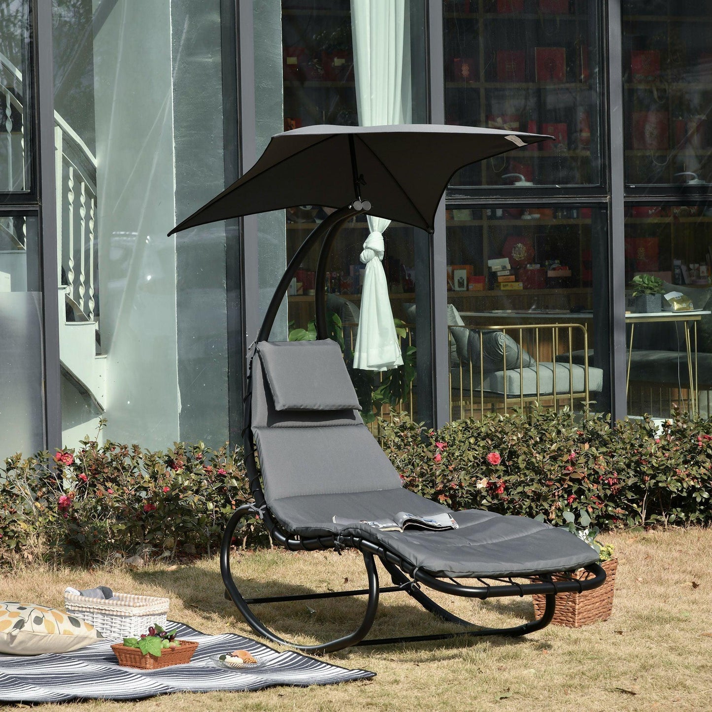 Outsunny Rocking Chaise Lounge with Canopy - ALL4U RETAILER LTD