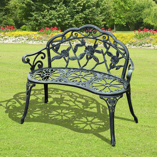 Outsunny Rose-Style Green Garden Bench - 2 Seater - ALL4U RETAILER LTD