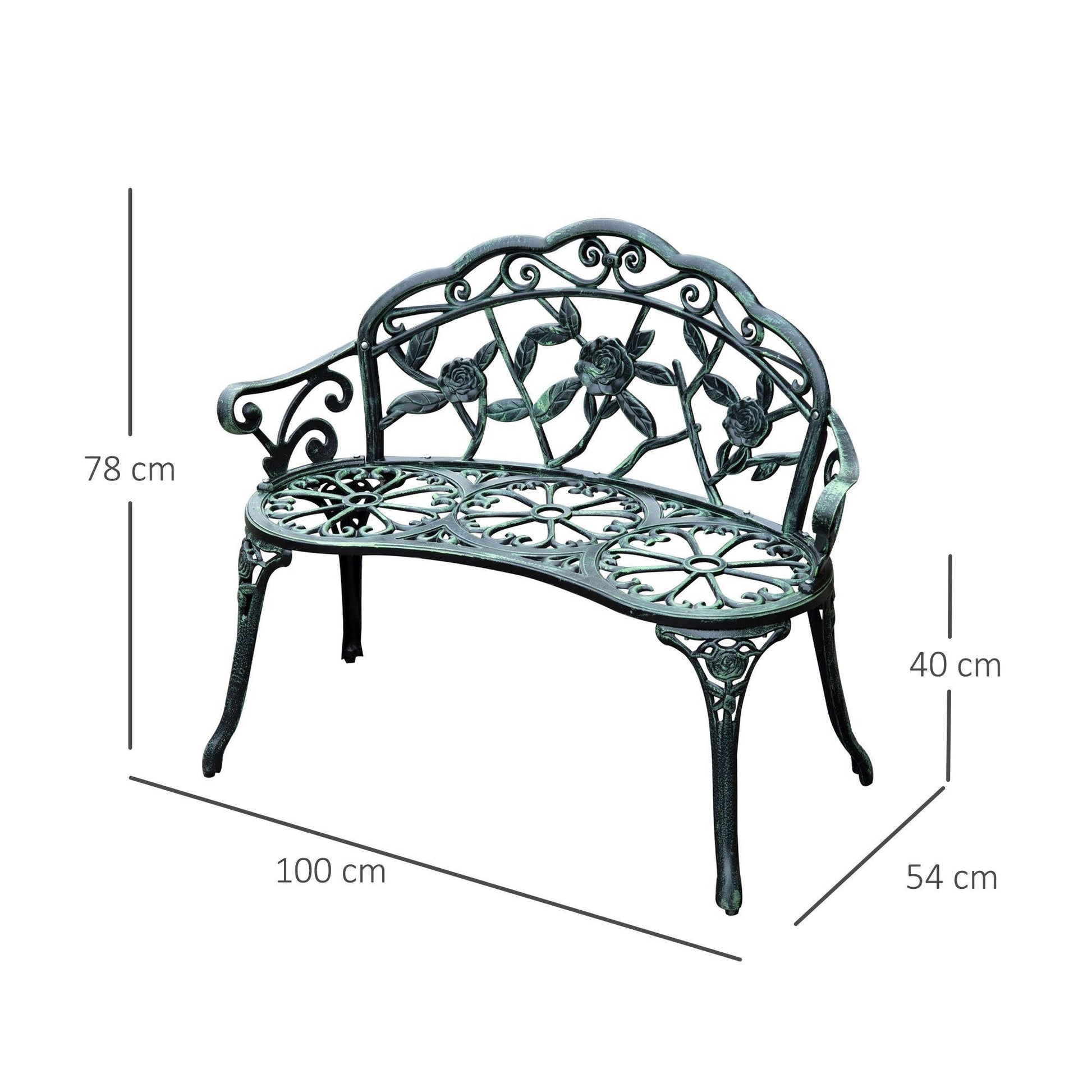 Outsunny Rose-Style Green Garden Bench - 2 Seater - ALL4U RETAILER LTD