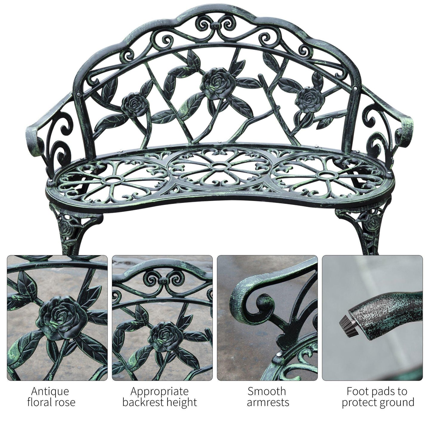 Outsunny Rose-Style Green Garden Bench - 2 Seater - ALL4U RETAILER LTD