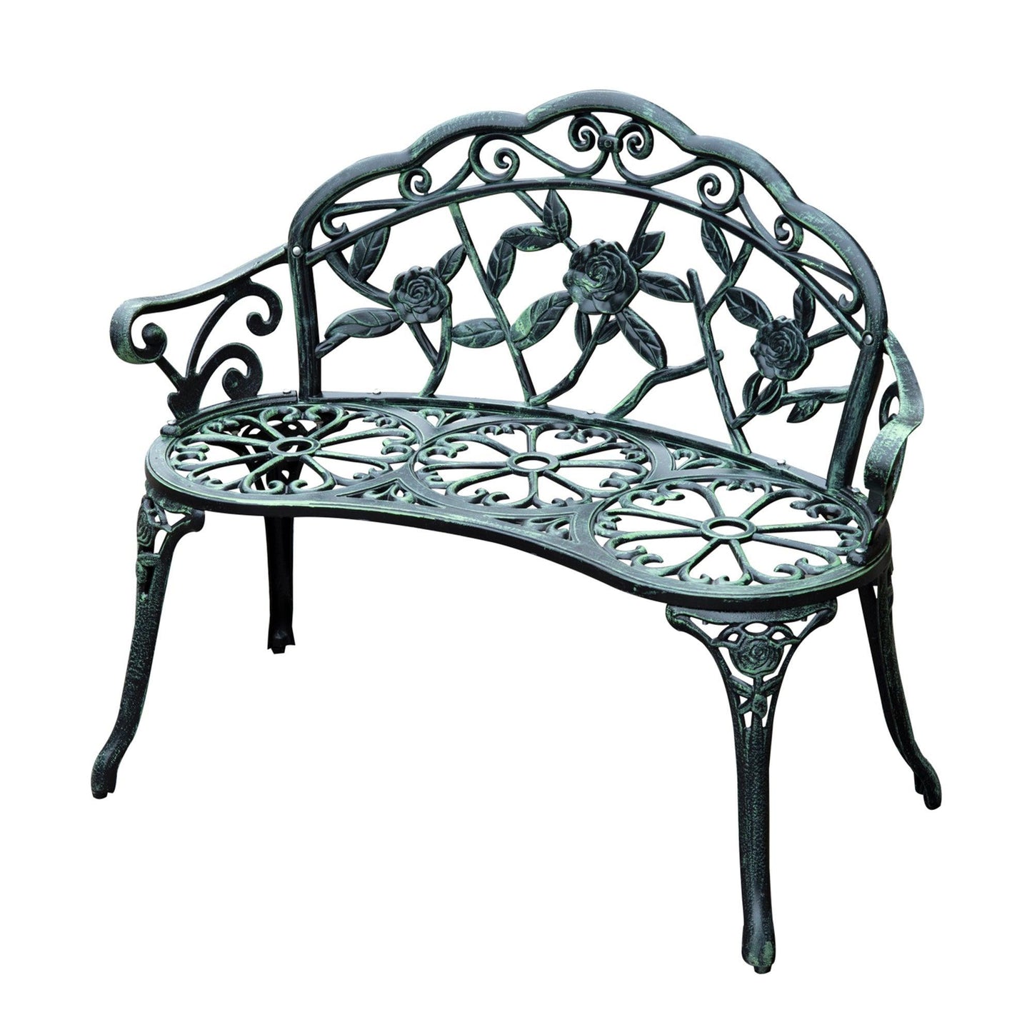 Outsunny Rose-Style Green Garden Bench - 2 Seater - ALL4U RETAILER LTD