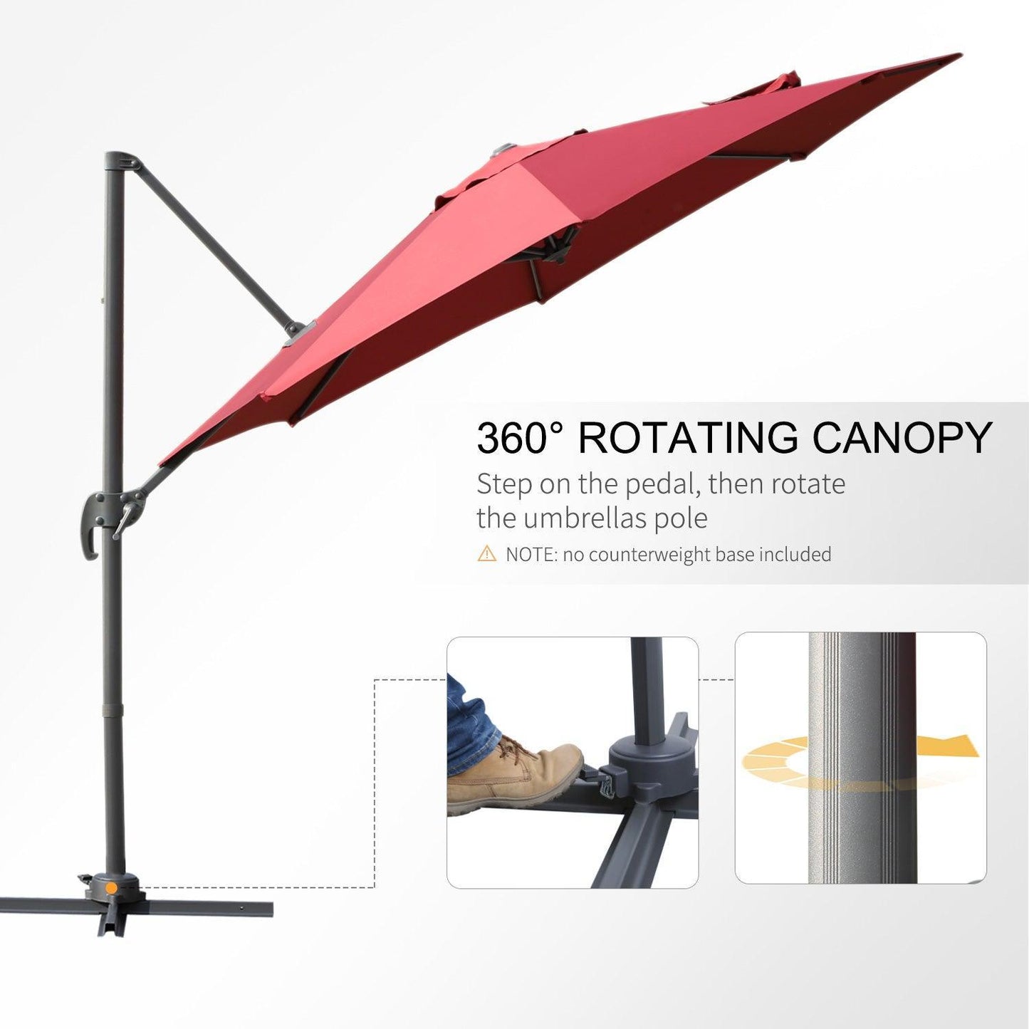 Outsunny Rotating Sun Umbrella: Wine Red for Stylish Shade - ALL4U RETAILER LTD