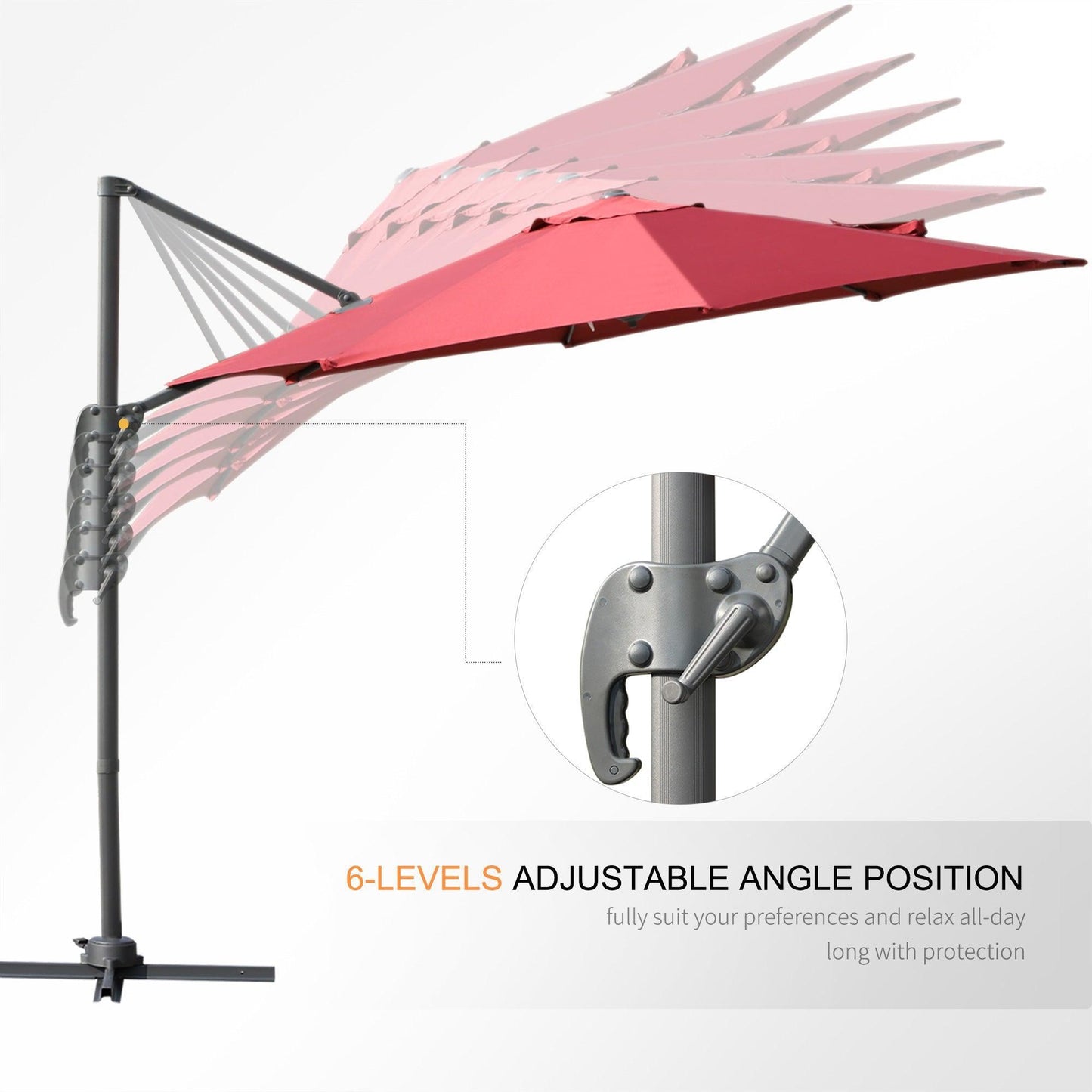 Outsunny Rotating Sun Umbrella: Wine Red for Stylish Shade - ALL4U RETAILER LTD