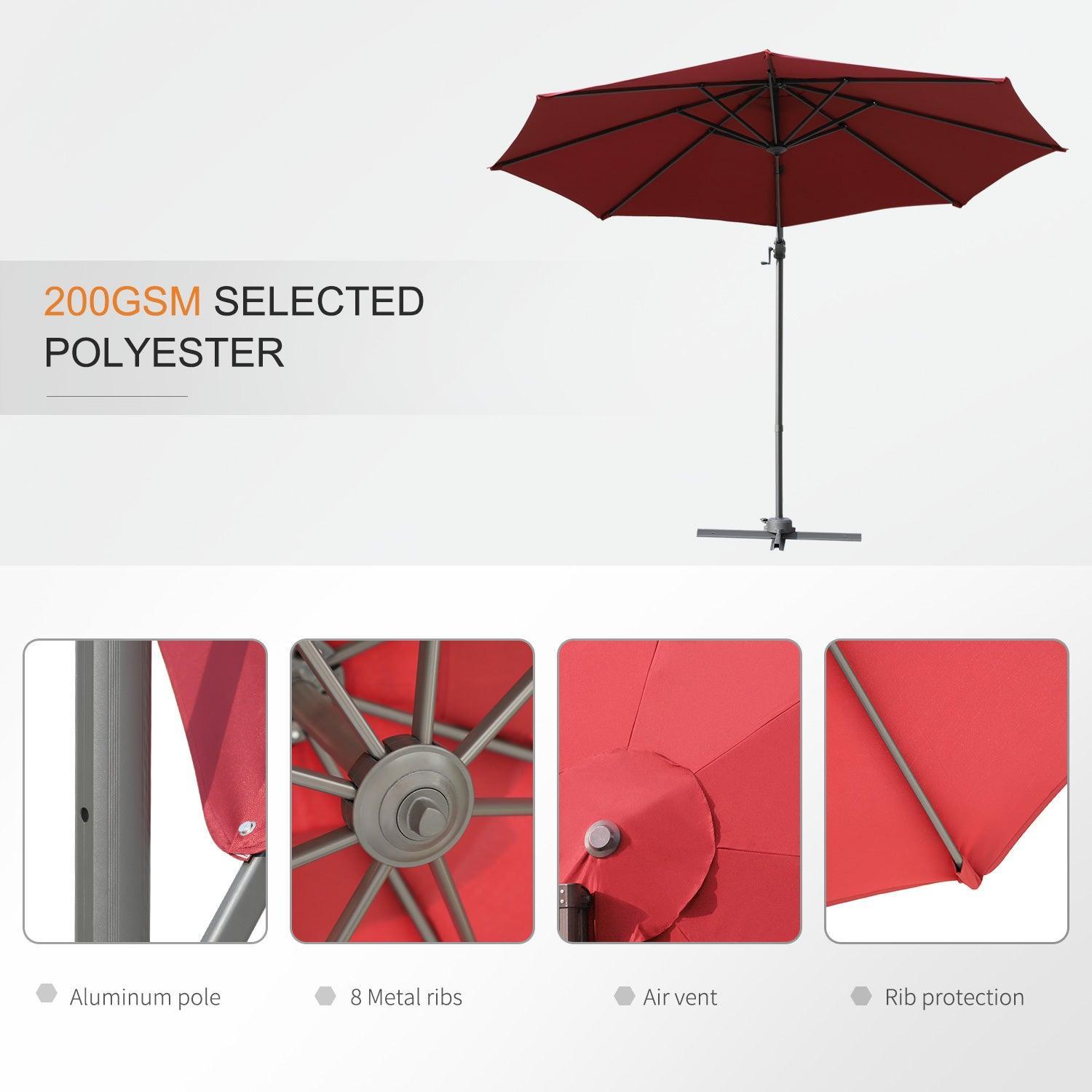 Outsunny Rotating Sun Umbrella: Wine Red for Stylish Shade - ALL4U RETAILER LTD