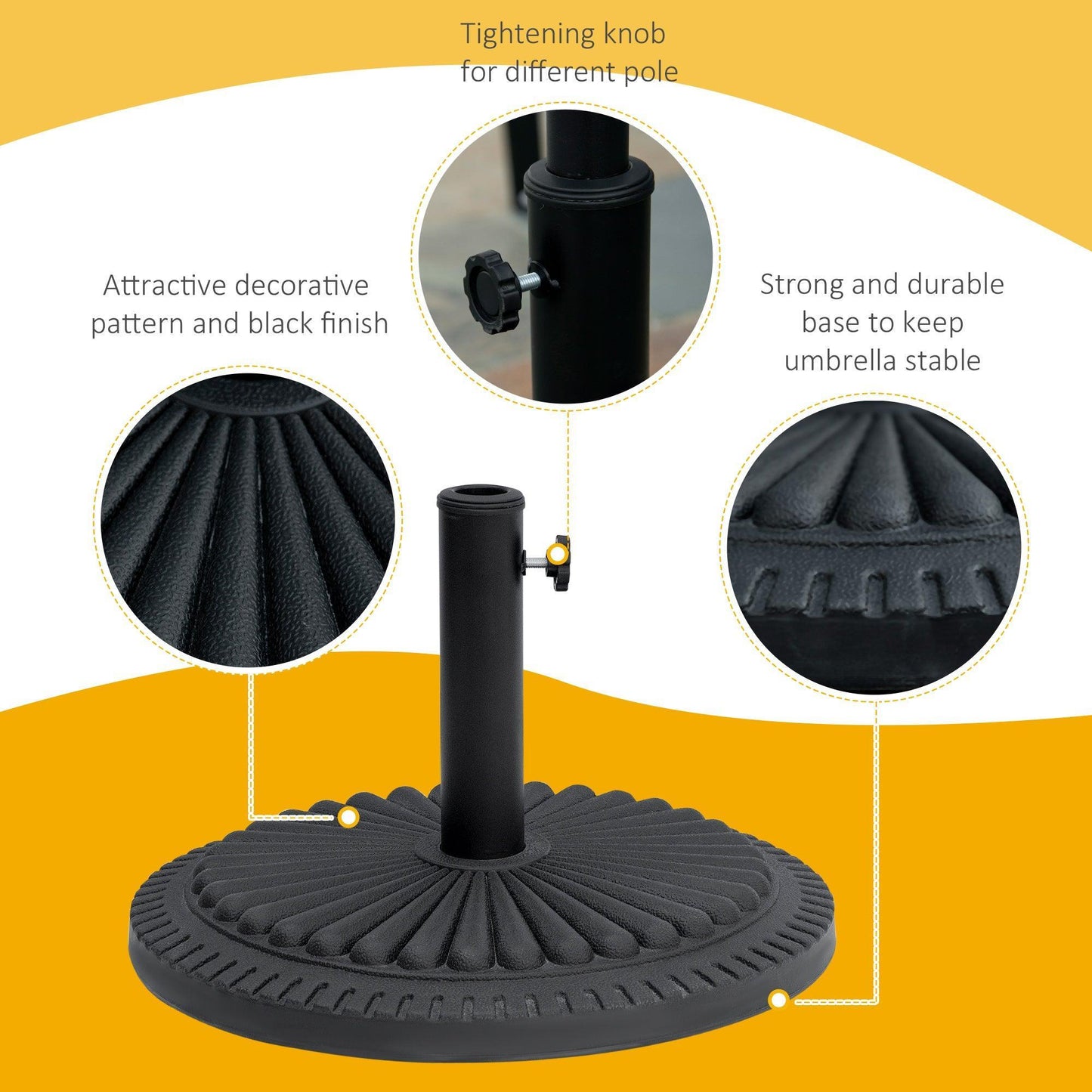 Outsunny Round 15kg Umbrella Base - Black - ALL4U RETAILER LTD