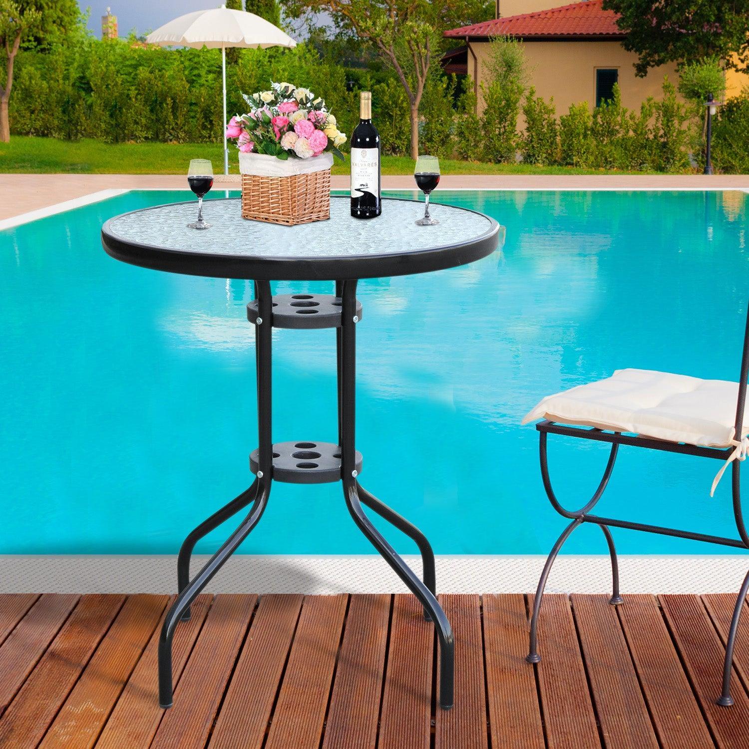 Outsunny Round Metal Outdoor Table: Sleek Black Design - ALL4U RETAILER LTD