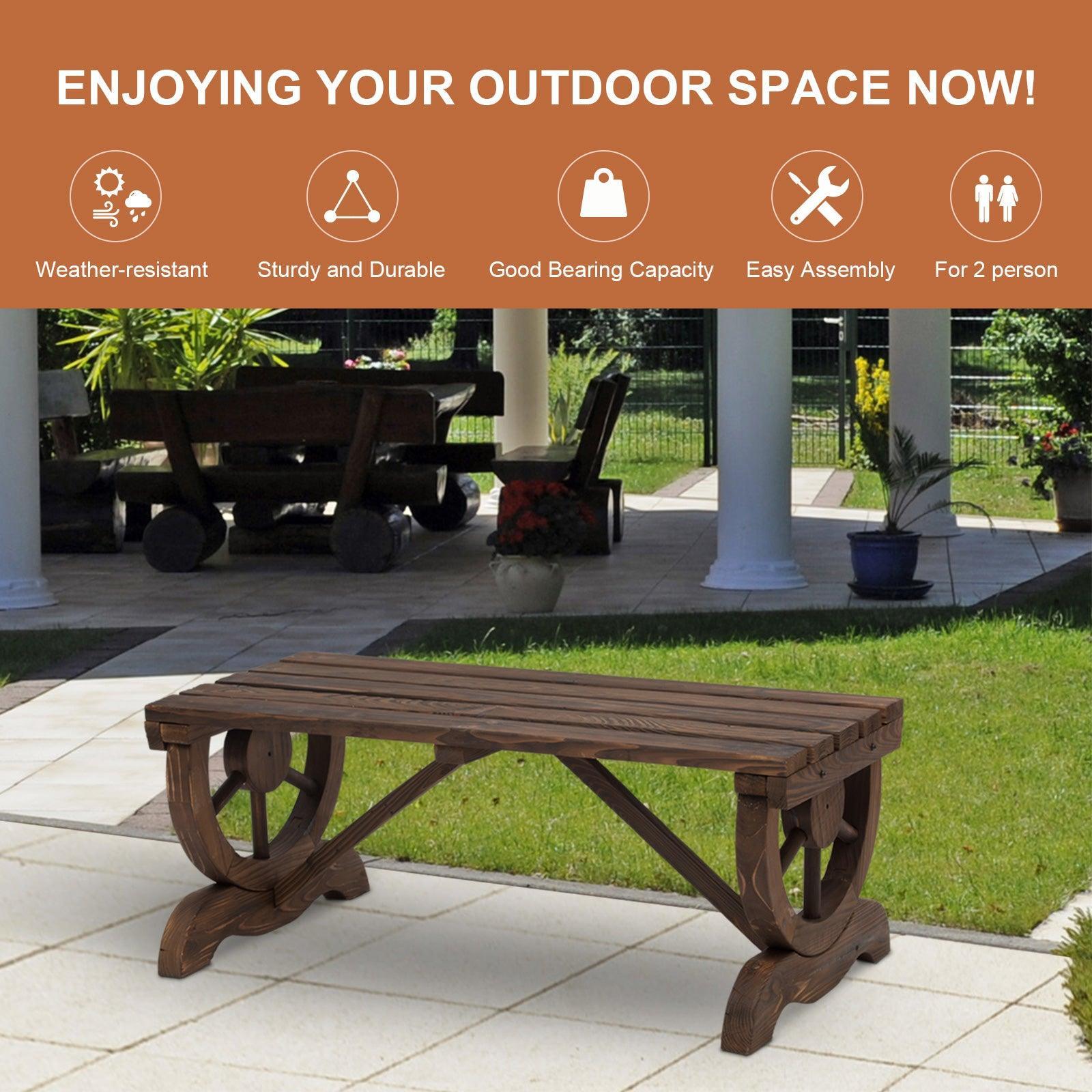 Outsunny Rustic Wooden Outdoor Bench - 2-Person Patio Seat - ALL4U RETAILER LTD