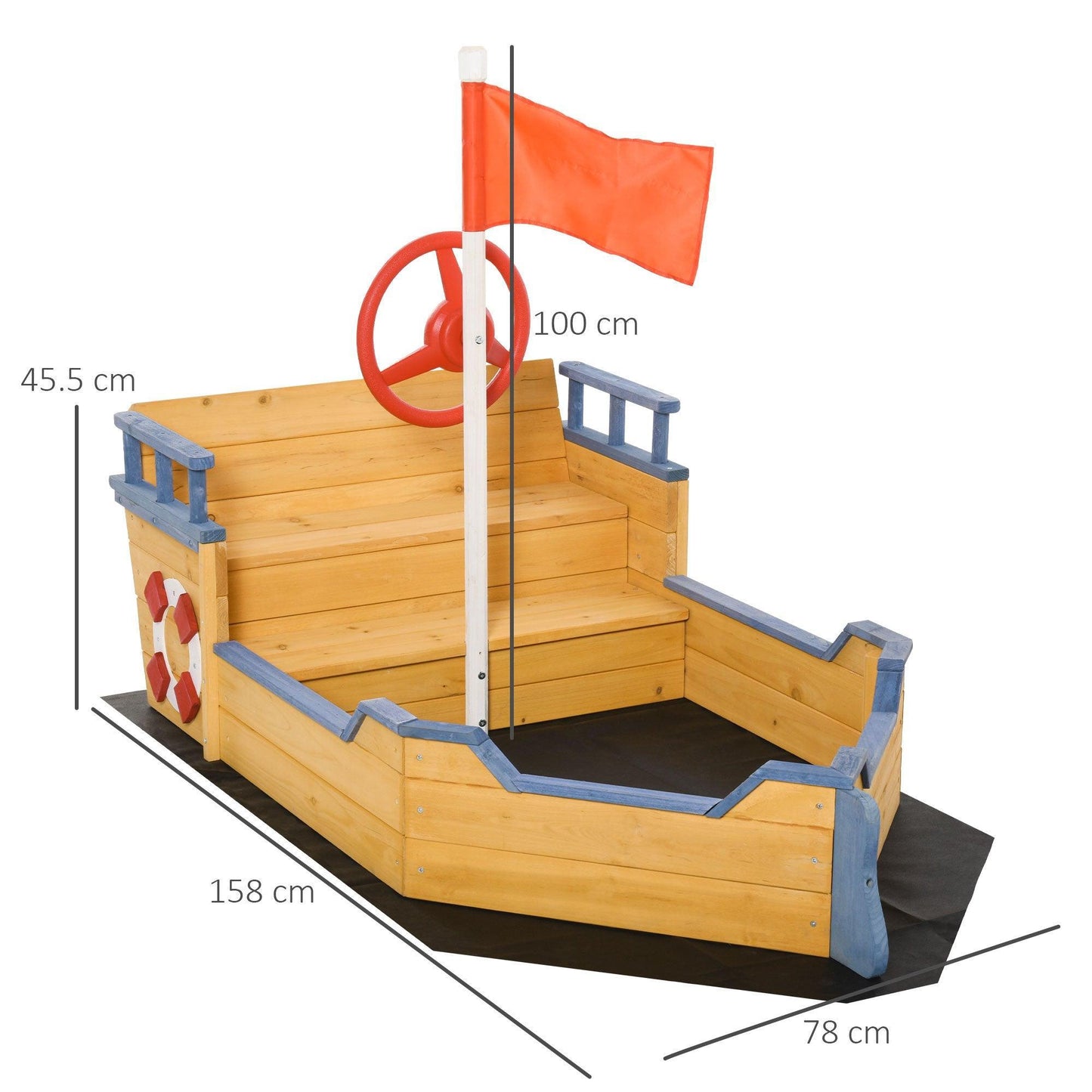 Outsunny Sandbox Pirate Ship Sandboat with Bench - Outdoor Playset - ALL4U RETAILER LTD