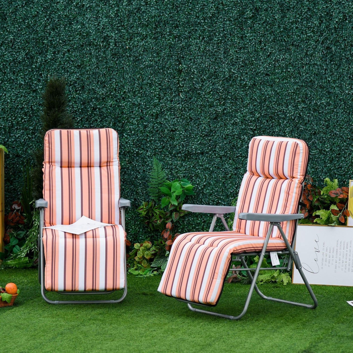 Outsunny Set of 2 Garden Sun Loungers in Orange and White - ALL4U RETAILER LTD