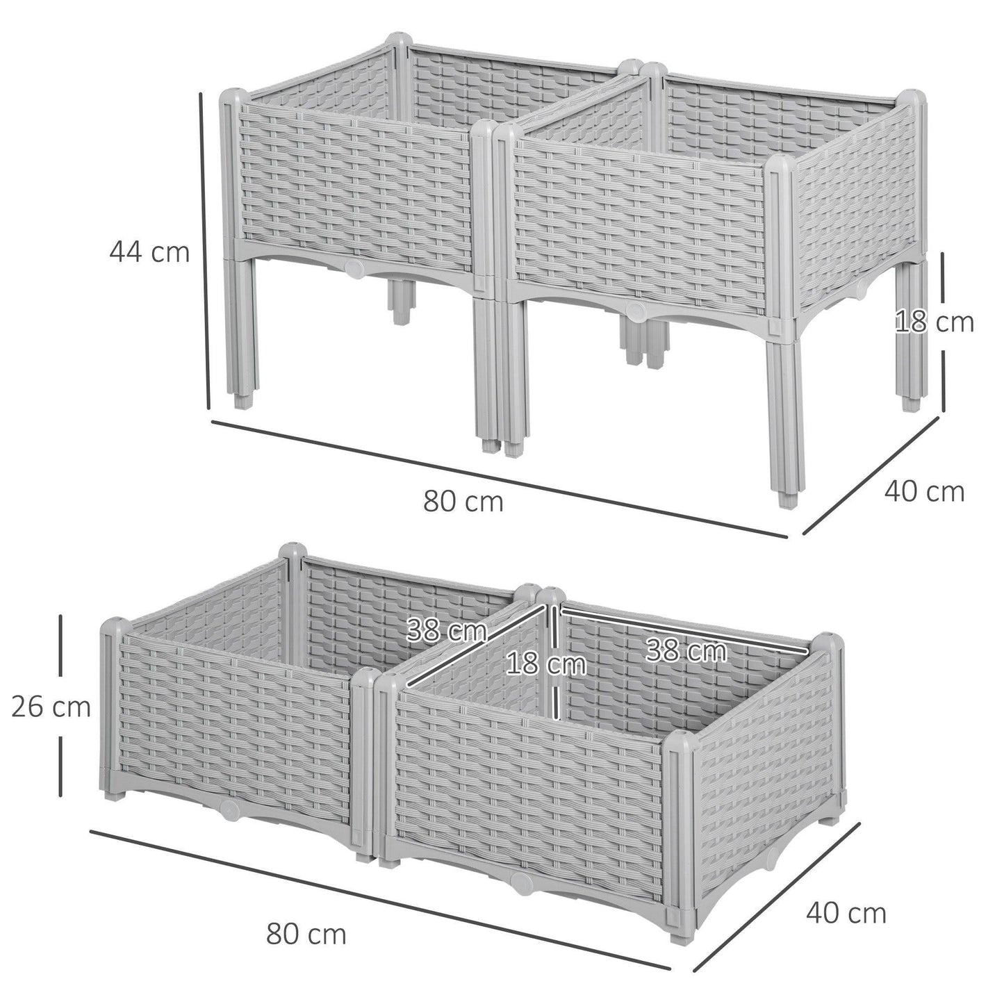 Outsunny Raised Garden Bed Box - Set of 4, Grey - ALL4U RETAILER LTD