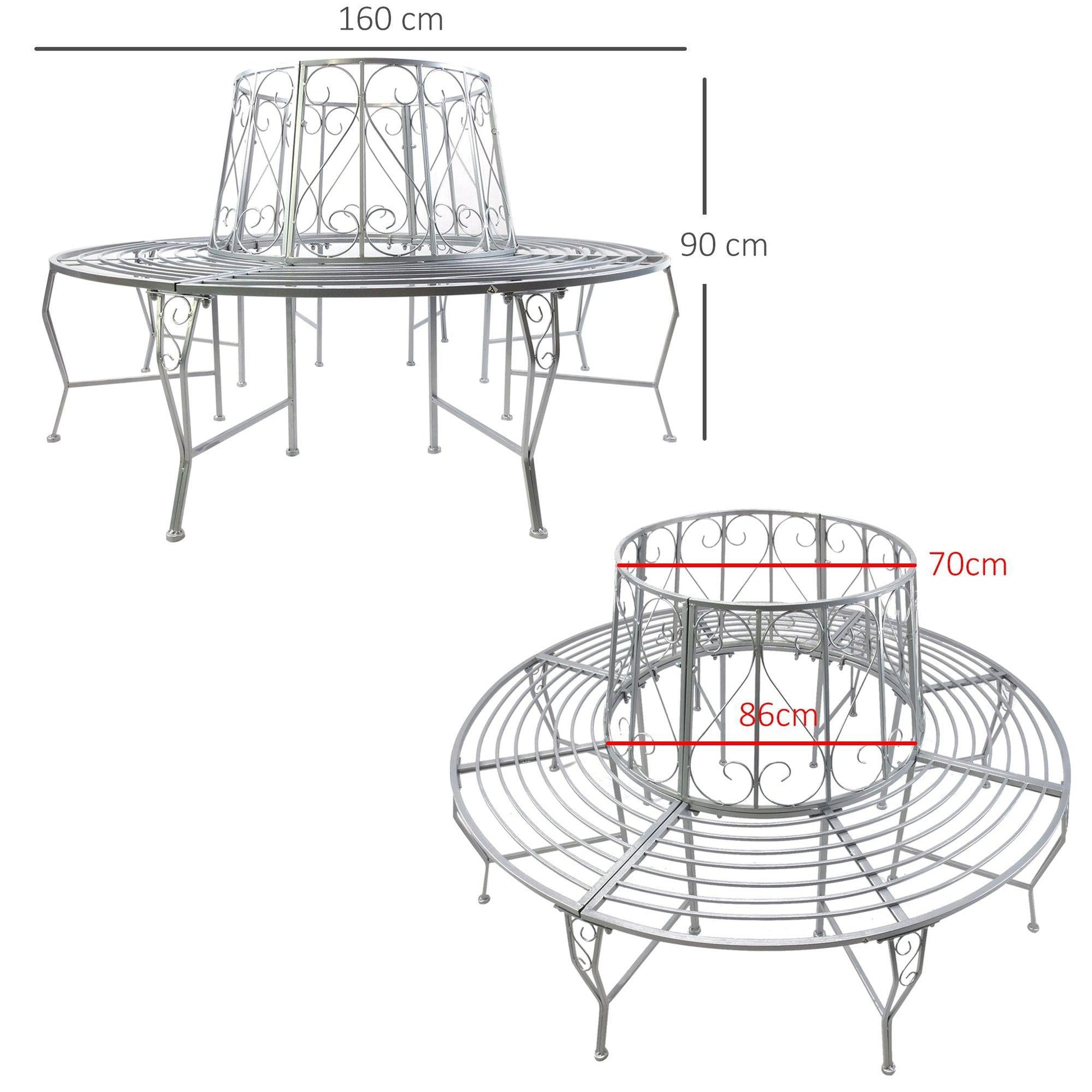 Outsunny Silver Metal Round Tree Bench - 160cm Diameter, 90cm Height - ALL4U RETAILER LTD