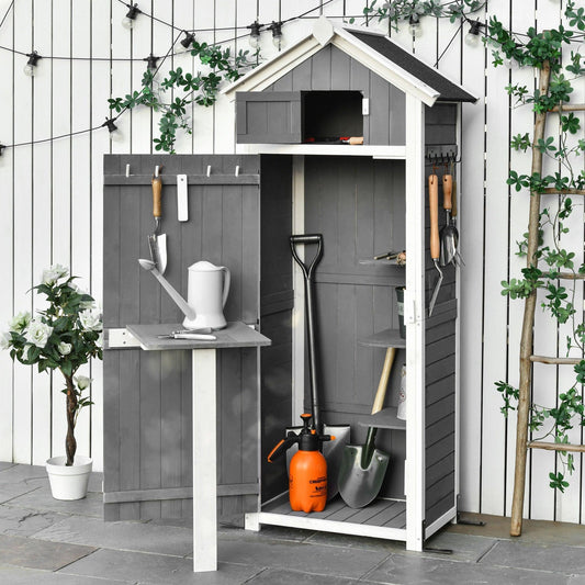 Outsunny Simple Grey Garden Shed Storage Cabinet with Workstation - ALL4U RETAILER LTD