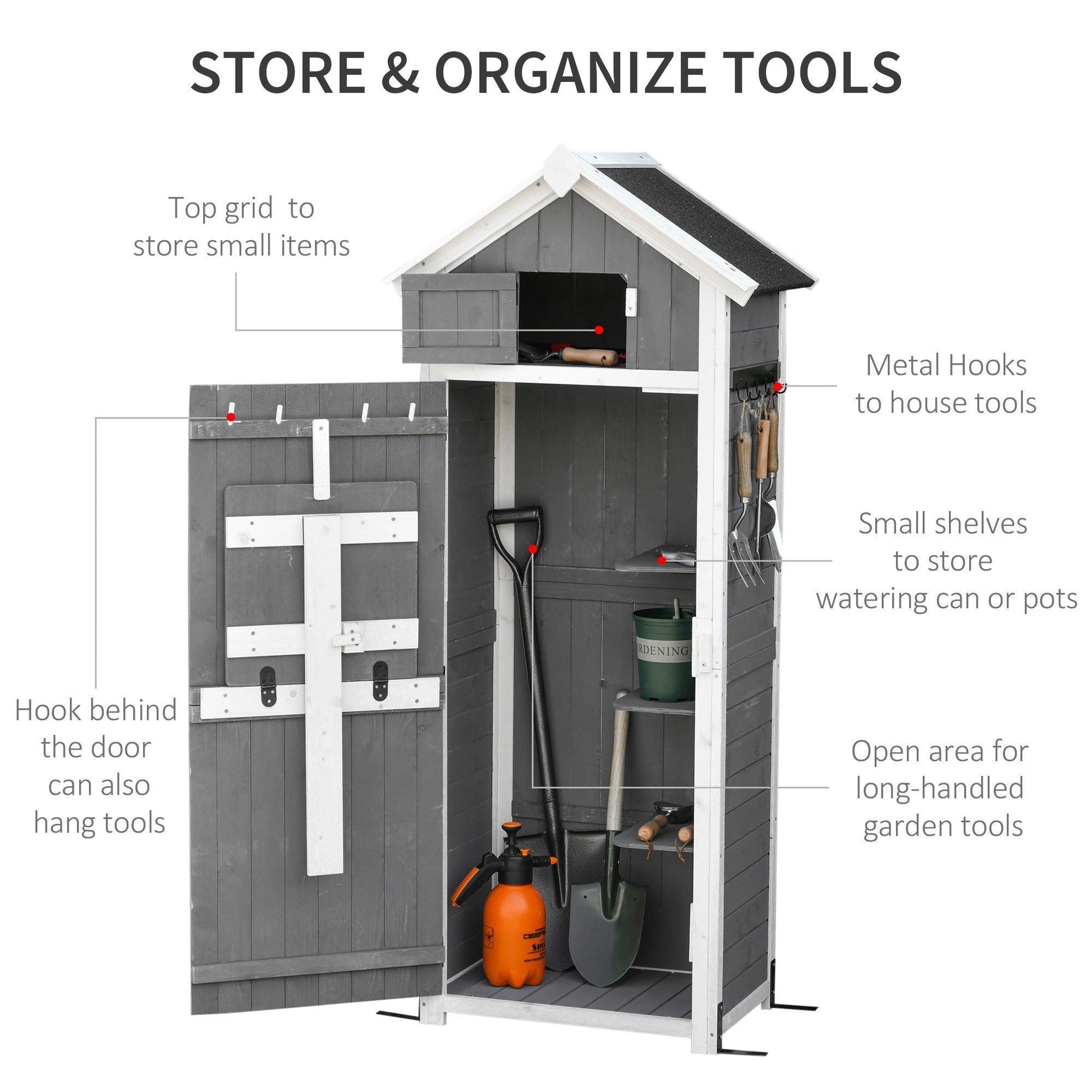 Outsunny Simple Grey Garden Shed Storage Cabinet with Workstation - ALL4U RETAILER LTD