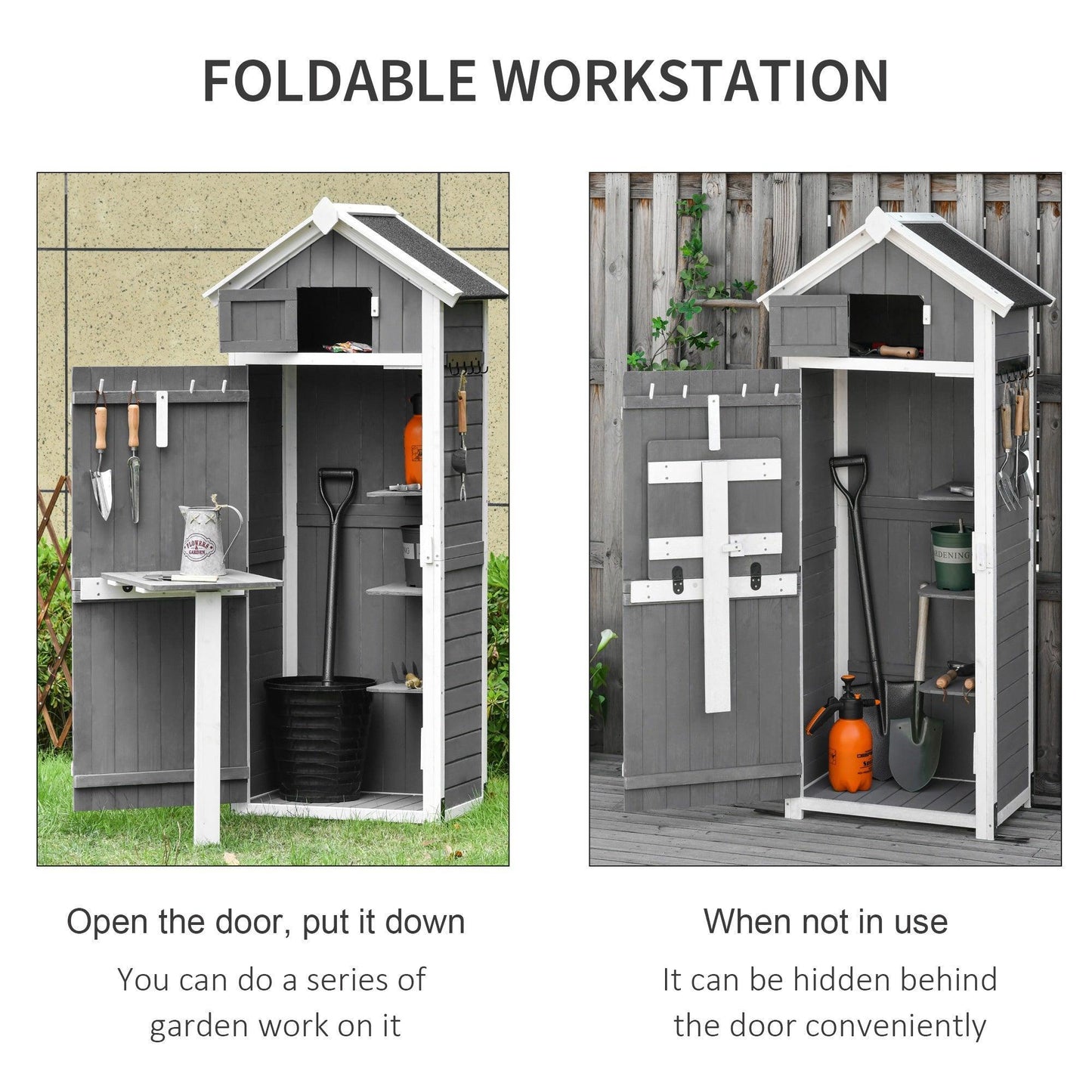 Outsunny Simple Grey Garden Shed Storage Cabinet with Workstation - ALL4U RETAILER LTD