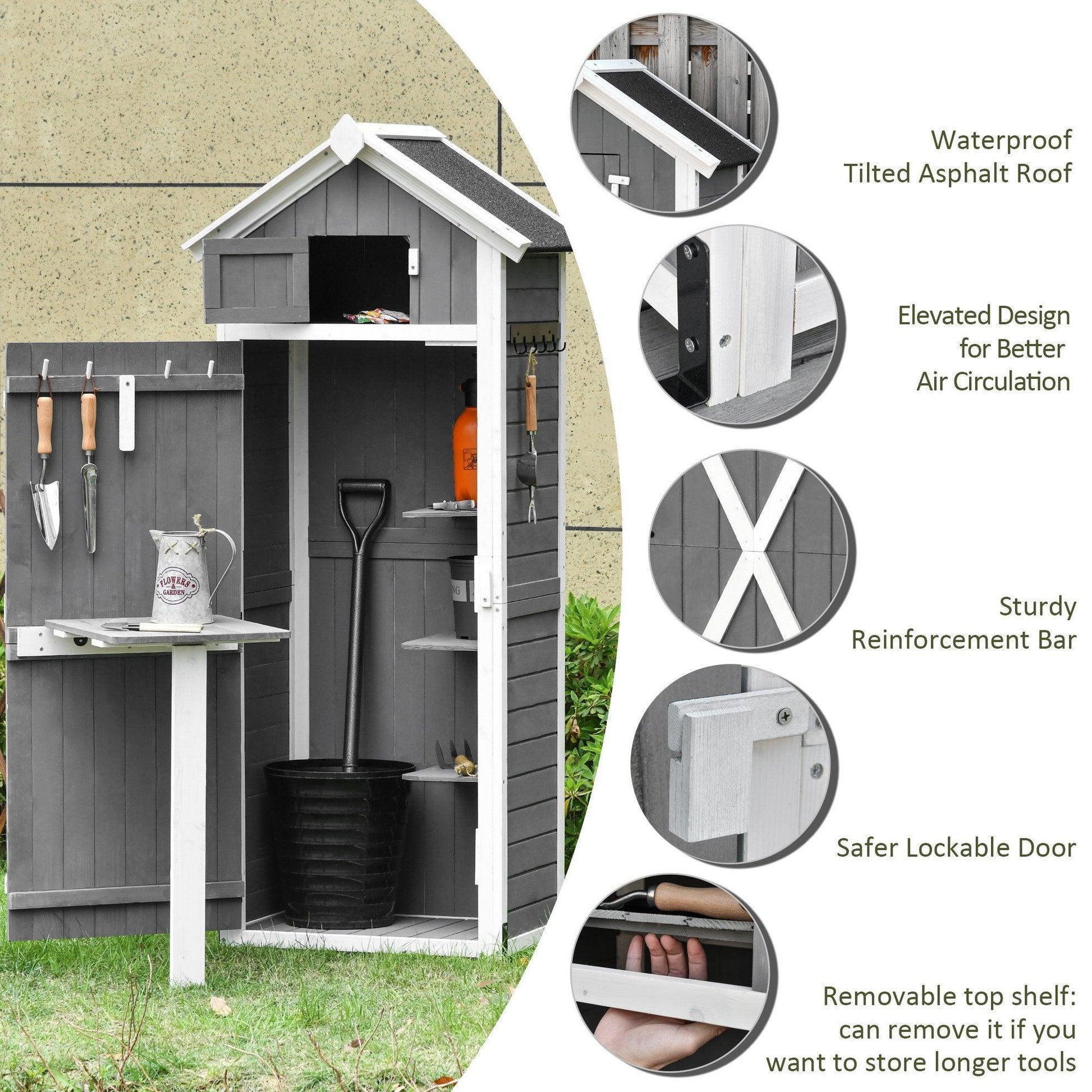 Outsunny Simple Grey Garden Shed Storage Cabinet with Workstation - ALL4U RETAILER LTD