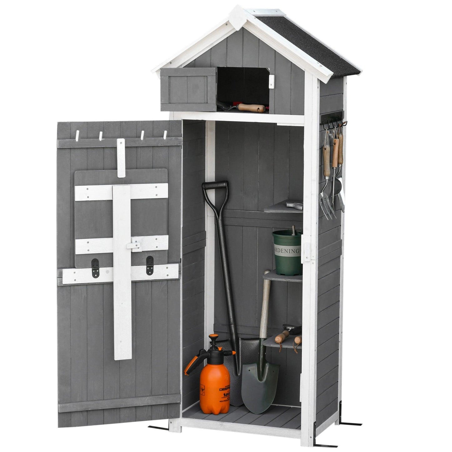 Outsunny Simple Grey Garden Shed Storage Cabinet with Workstation - ALL4U RETAILER LTD