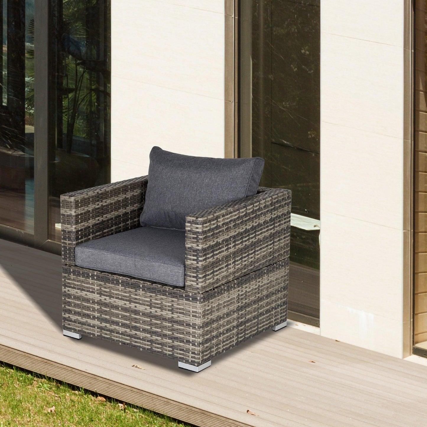 Outsunny Single Rattan Patio Sofa - Deep Grey - ALL4U RETAILER LTD