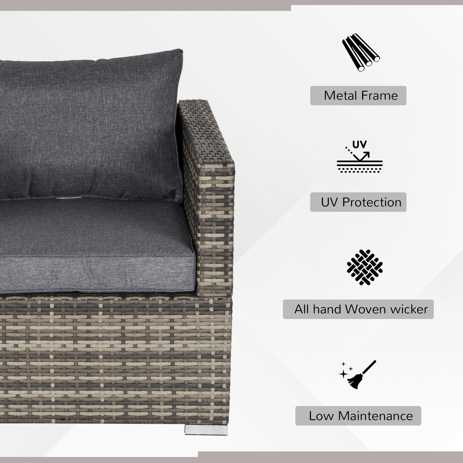 Outsunny Single Rattan Patio Sofa - Deep Grey - ALL4U RETAILER LTD