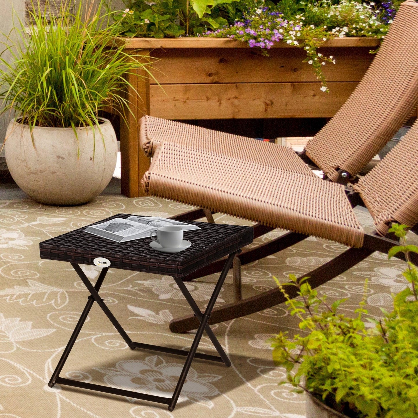 Outsunny Small Folding Rattan Coffee Table - Brown - ALL4U RETAILER LTD