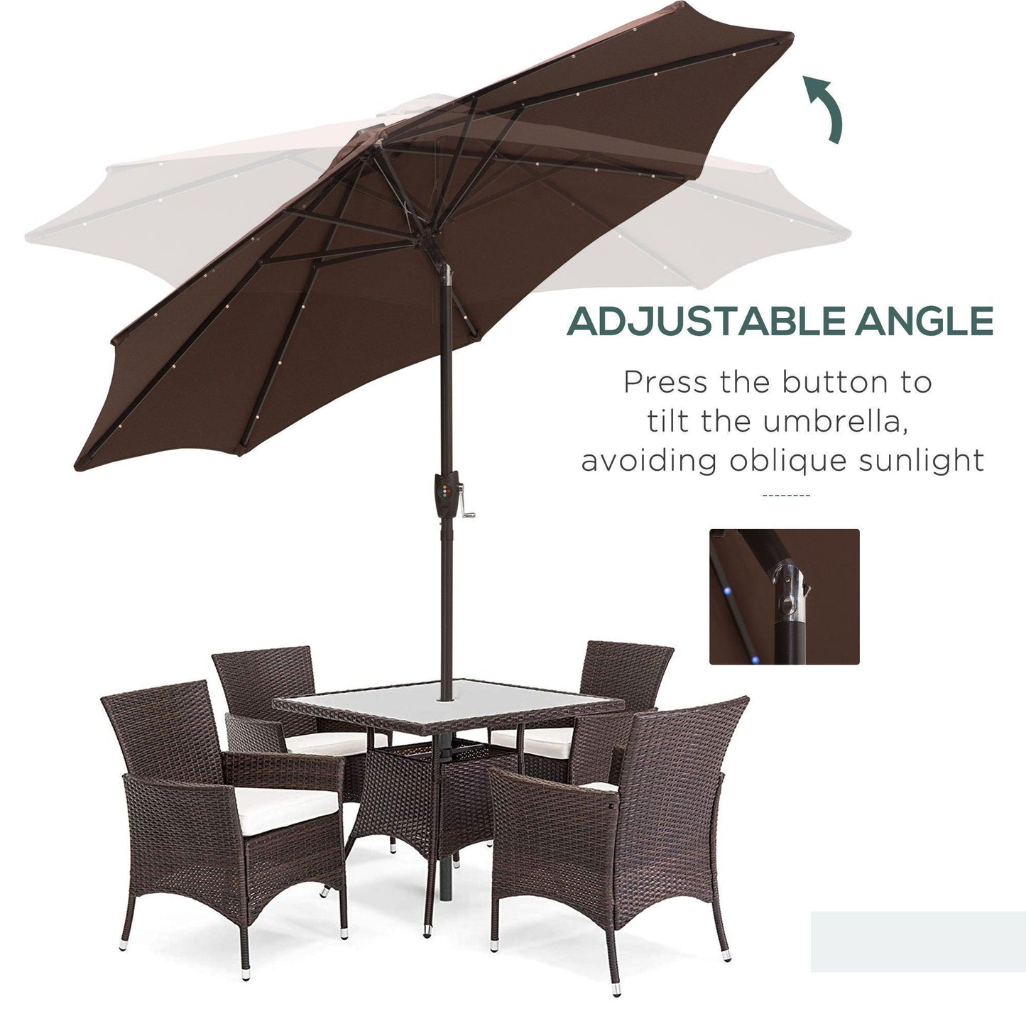 Outsunny Solar LED Umbrella - Brown/Coffee - ALL4U RETAILER LTD