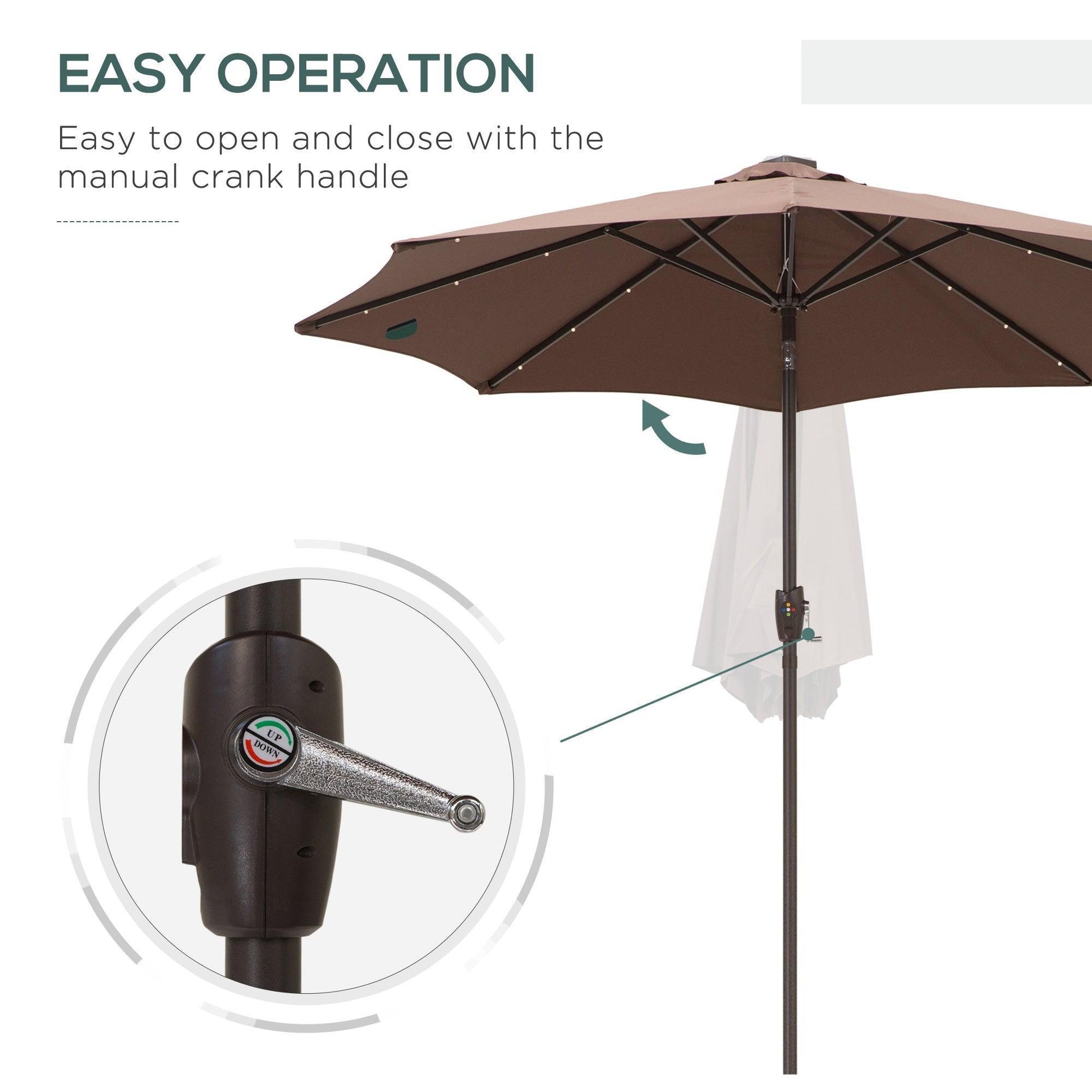 Outsunny Solar LED Umbrella - Brown/Coffee - ALL4U RETAILER LTD