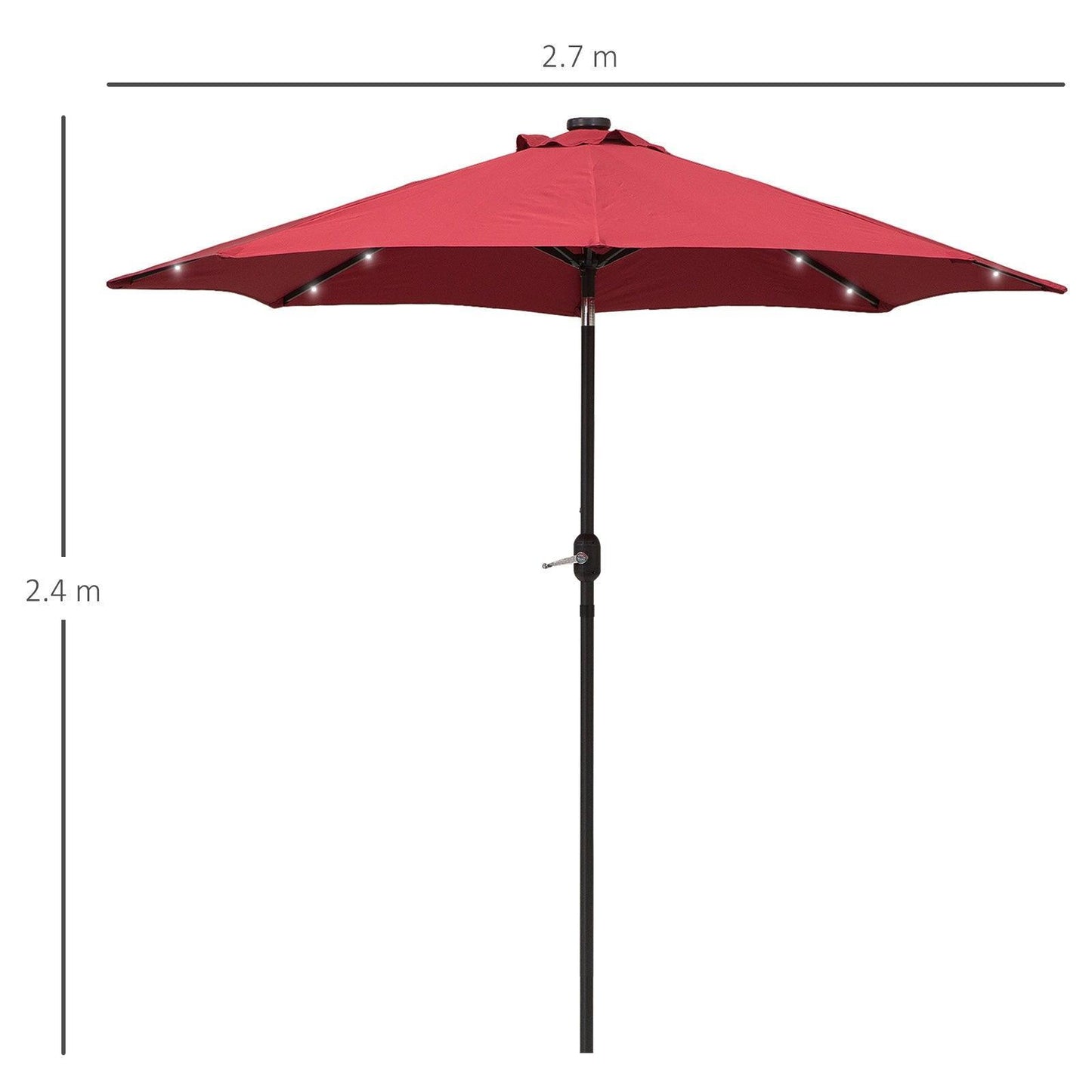 Outsunny Solar LED Umbrella - Wine Red - ALL4U RETAILER LTD