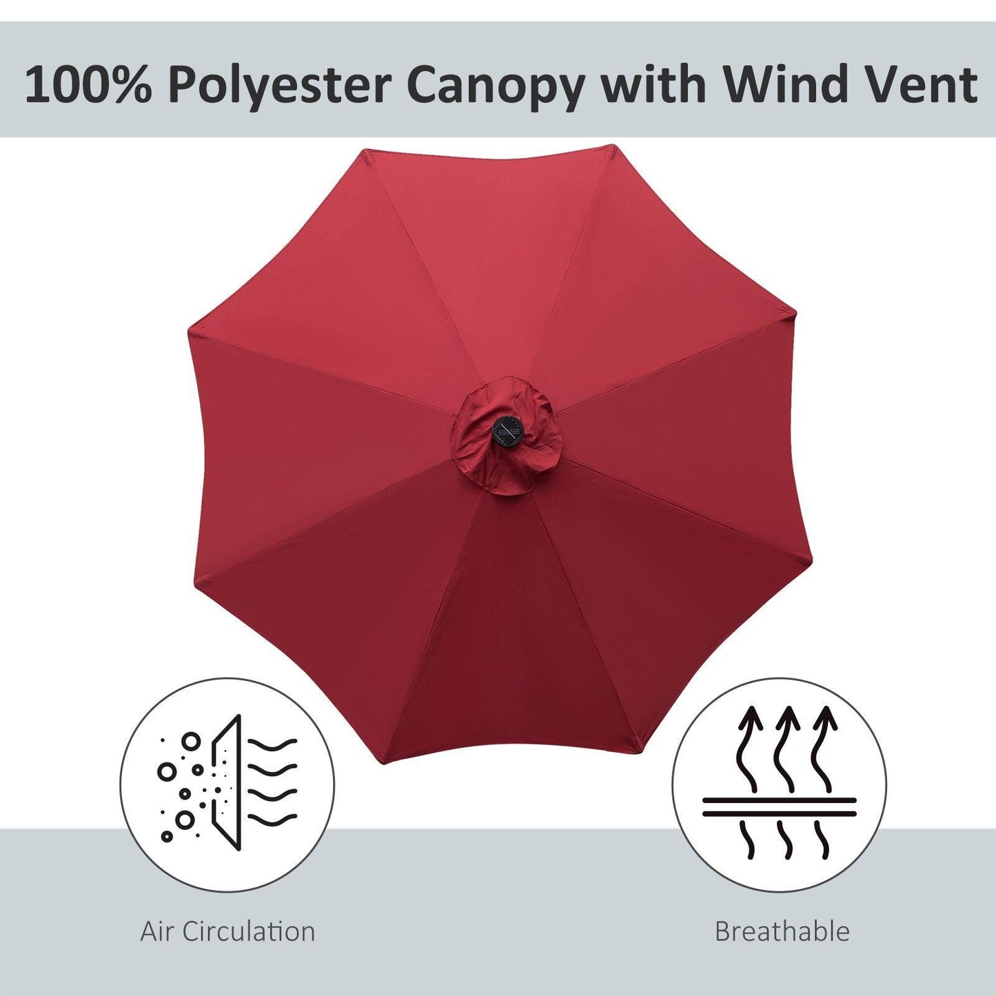 Outsunny Solar LED Umbrella - Wine Red - ALL4U RETAILER LTD