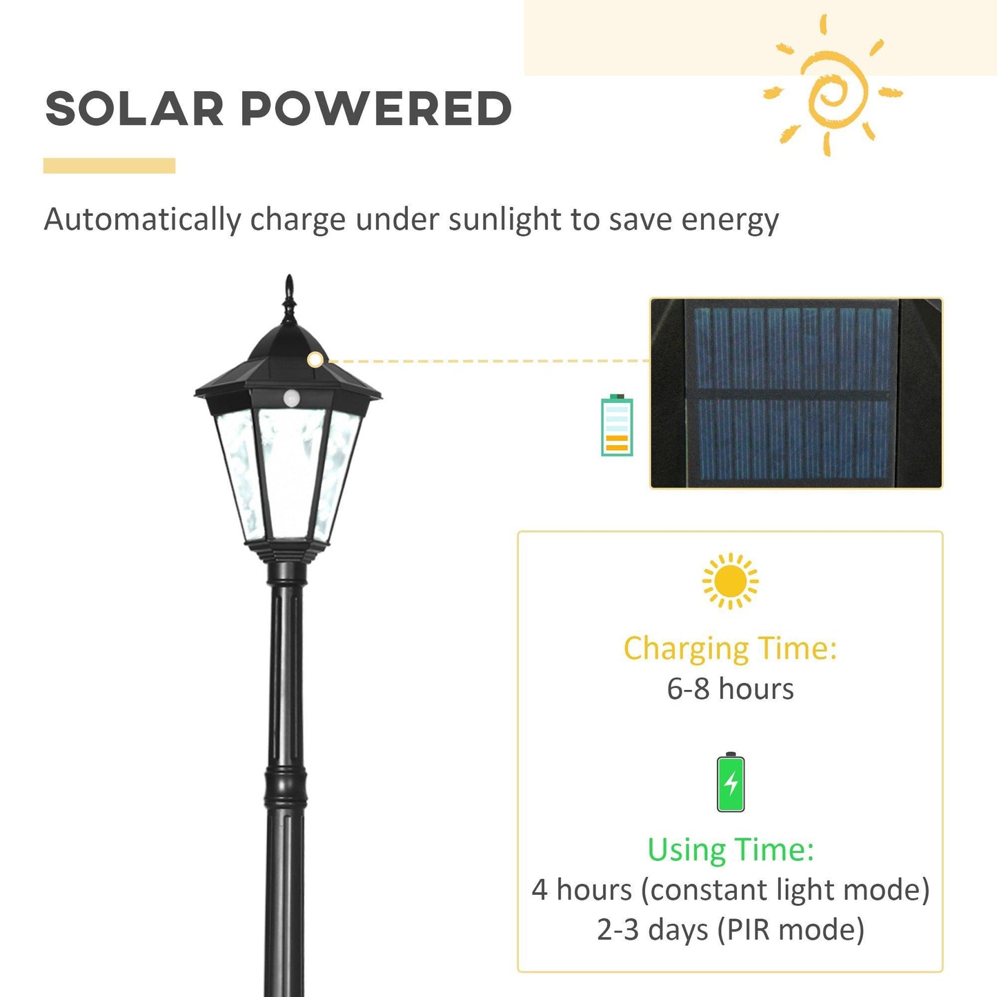 Outsunny Solar Path Light, PIR Motion Sensor, Aluminium Frame - ALL4U RETAILER LTD