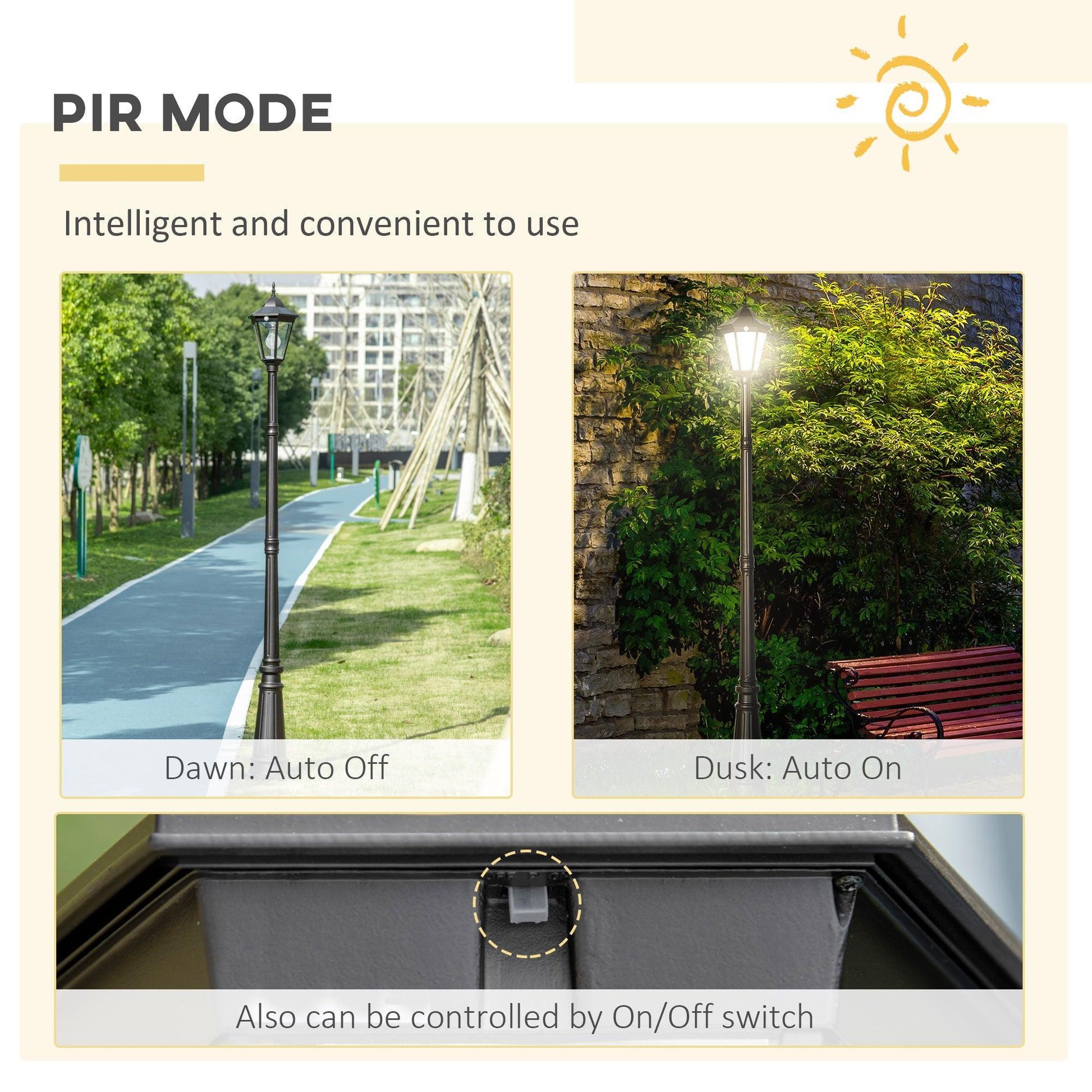 Outsunny Solar Path Light, PIR Motion Sensor, Aluminium Frame - ALL4U RETAILER LTD