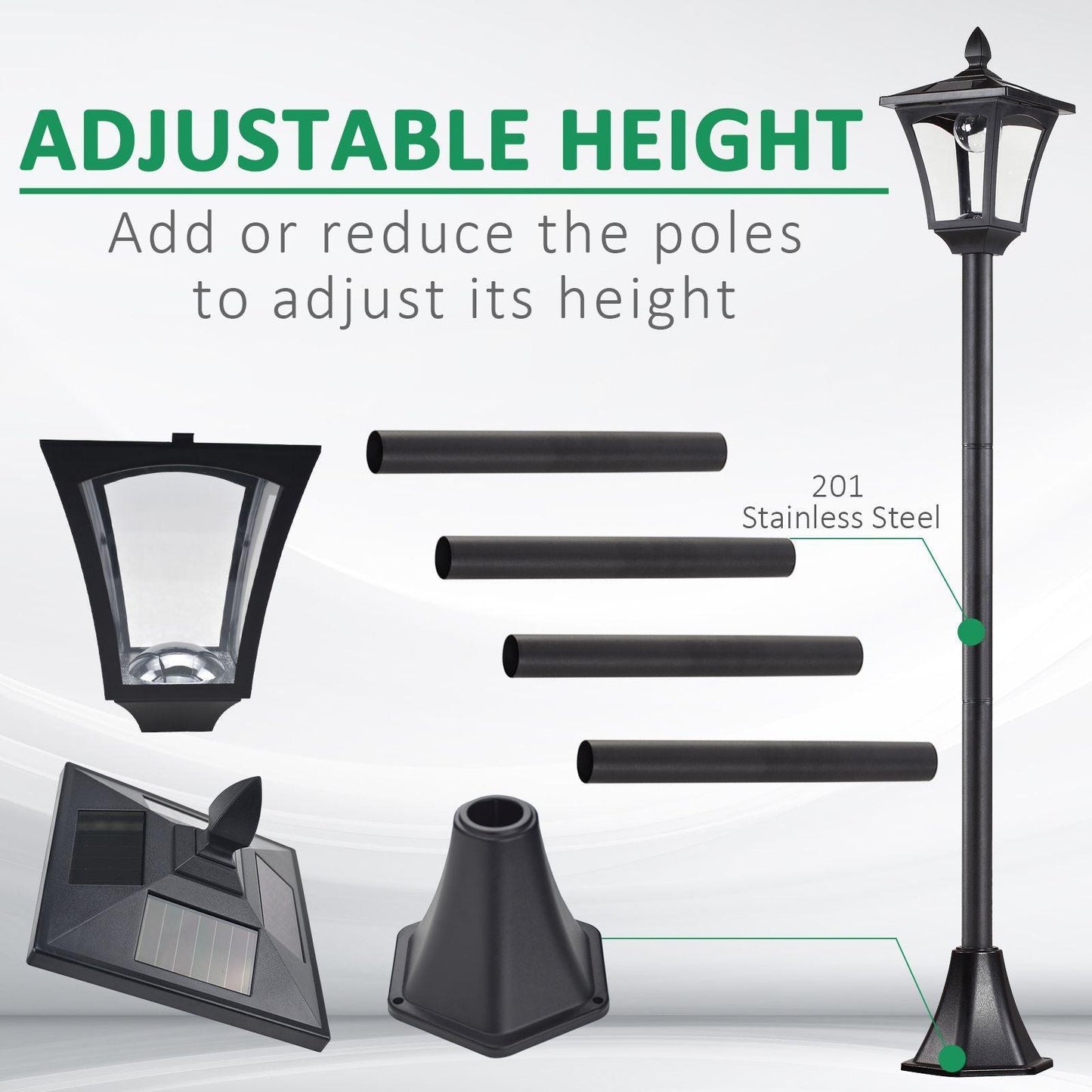 Outsunny Solar-Powered Lamp Post, IP44, 18x18x160 cm - ALL4U RETAILER LTD