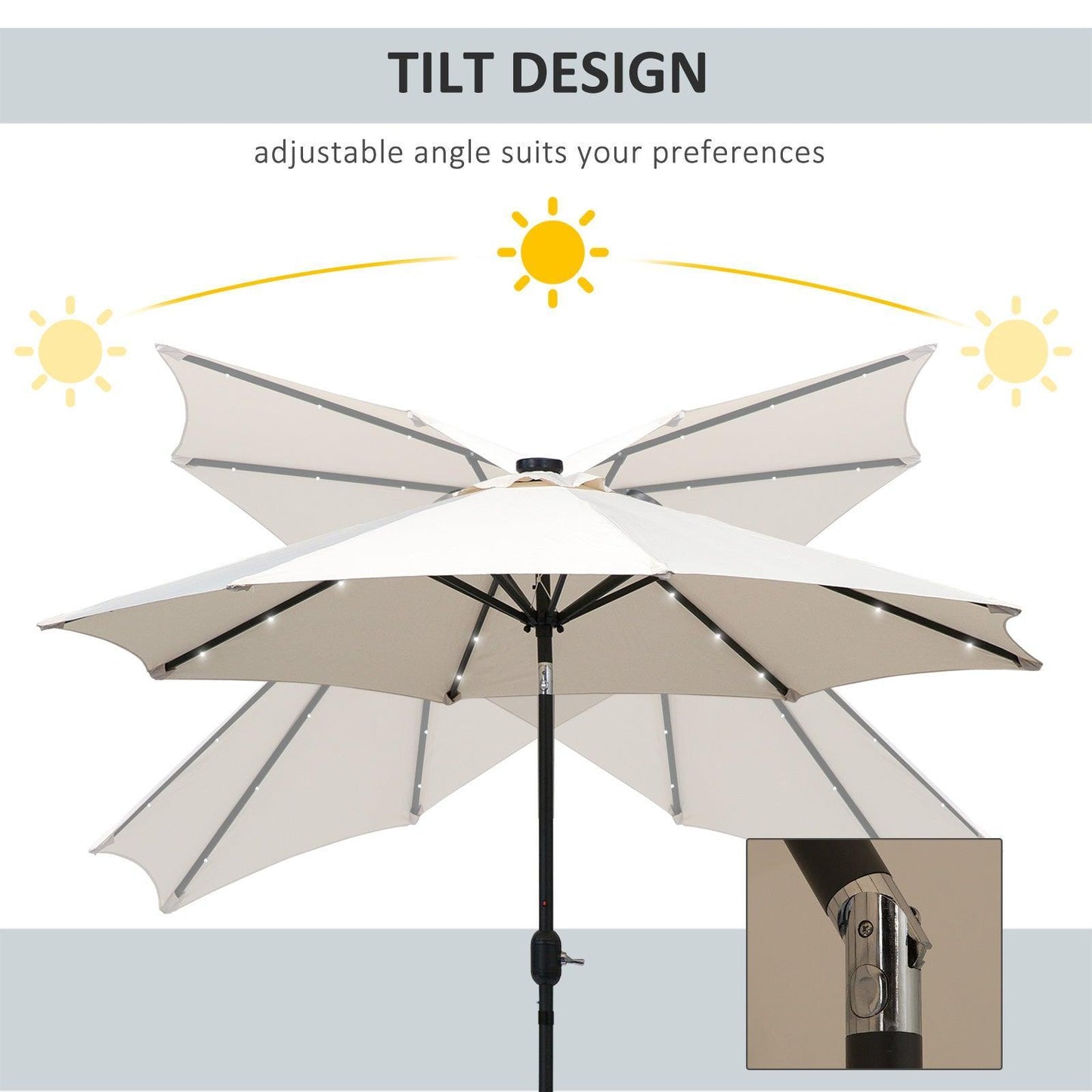 Outsunny Solar-Powered Parasol Umbrella – Cream - ALL4U RETAILER LTD