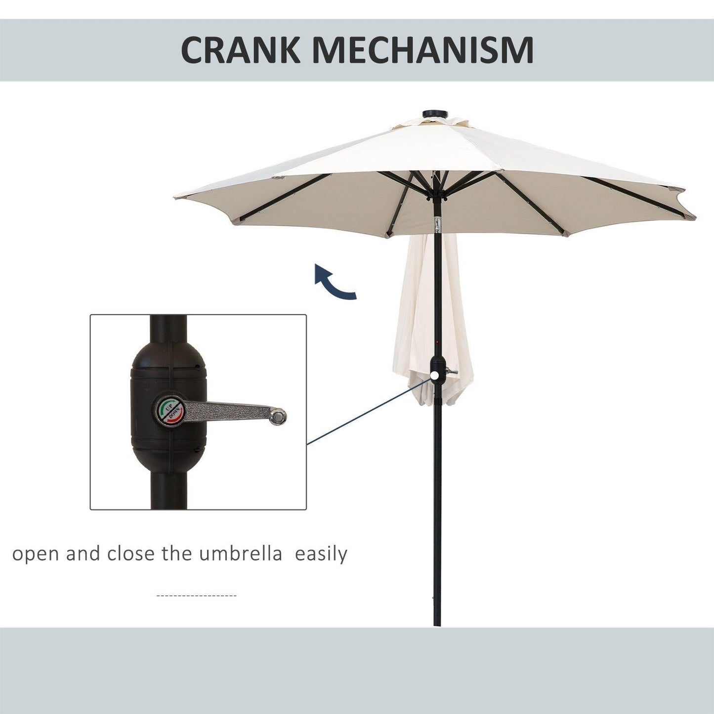 Outsunny Solar-Powered Parasol Umbrella – Cream - ALL4U RETAILER LTD