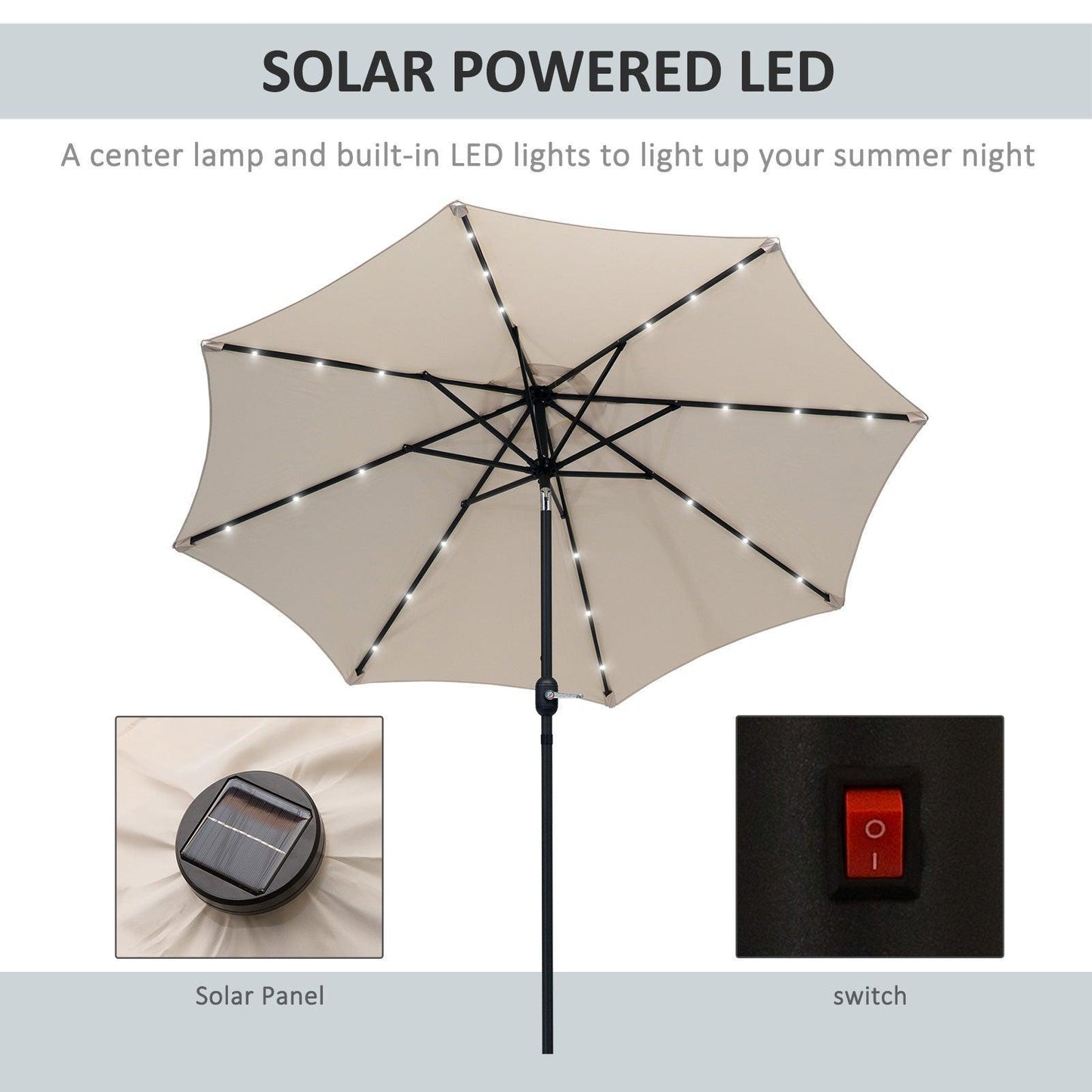 Outsunny Solar-Powered Parasol Umbrella – Cream - ALL4U RETAILER LTD